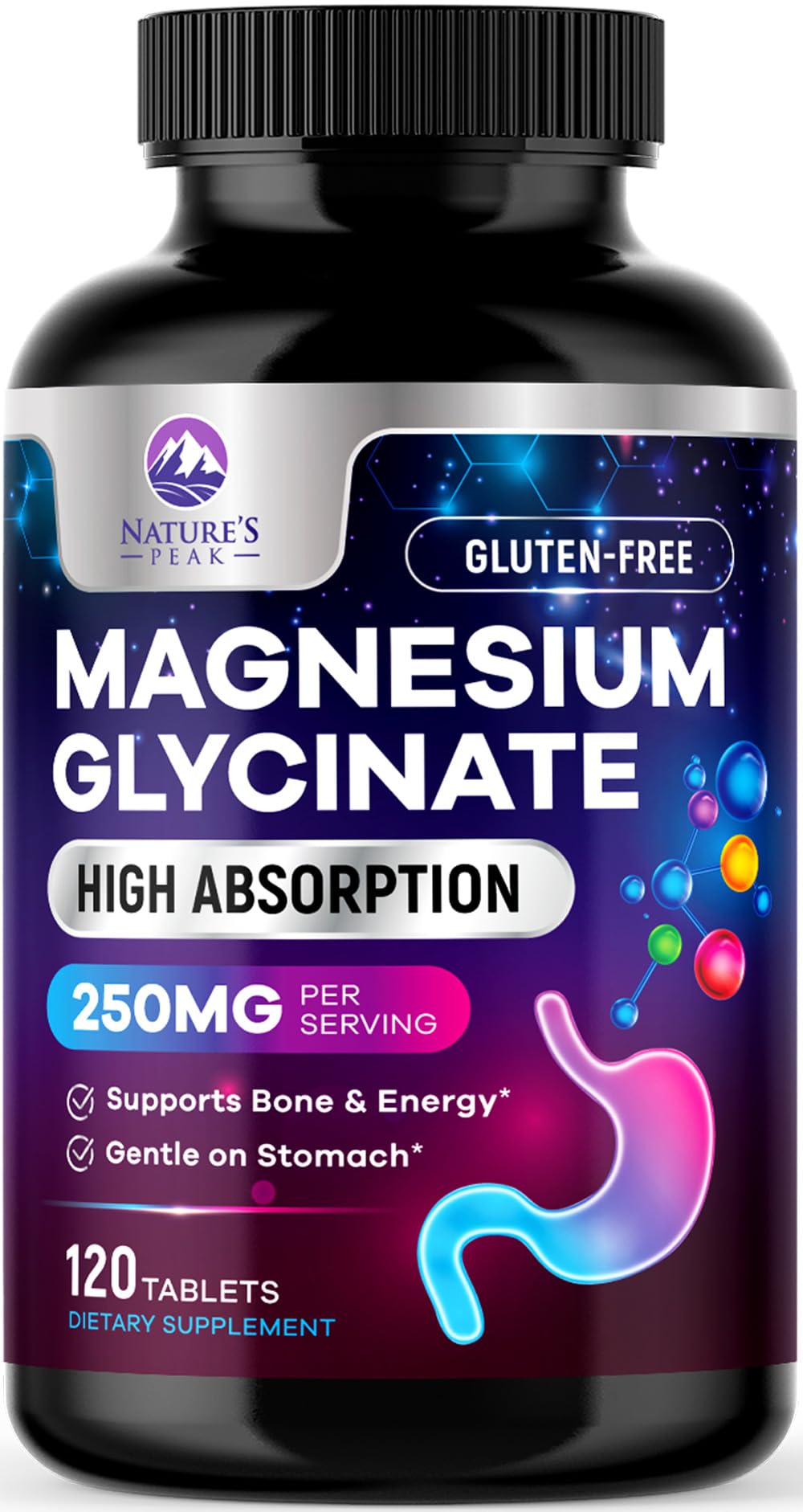 Magnesium Glycinate Supplement 250mg - 100% Chelated & Purified - to Support Sleep, Heart Health, Muscles, & Bone Strength - Best Absorption Magnesium Glycinate Capsules, Bottled in USA - 120 Tablets Nature's Peak Au supplements