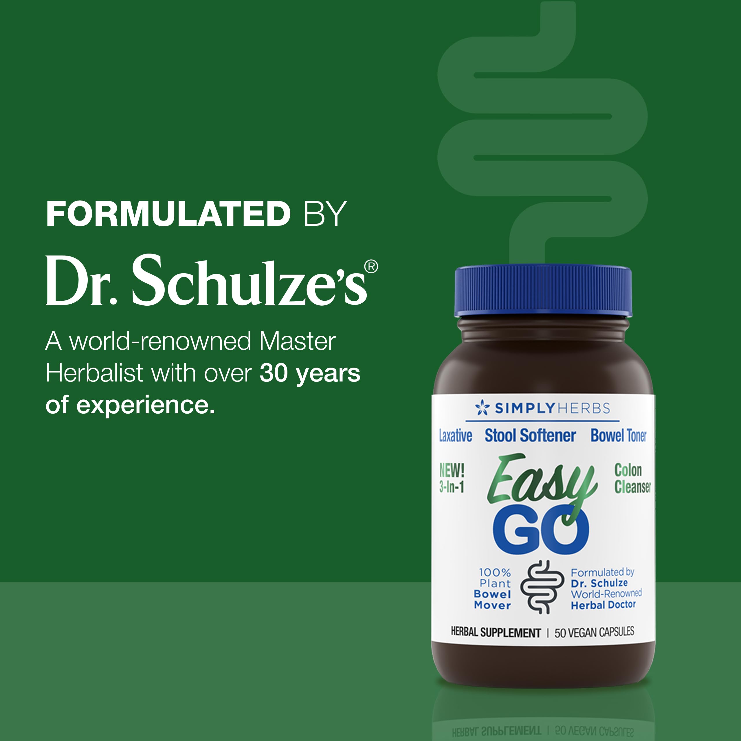 Simply Herbs Easy Go Bowel Mover - Adult Cleansing Supplement for Colon Health Support - Bowel Movement Aid - Stool Softener - Daily-Use Laxative - Plant-Based Ingredients - Vegan - 50 Count Dr. Schulze's Au supplements