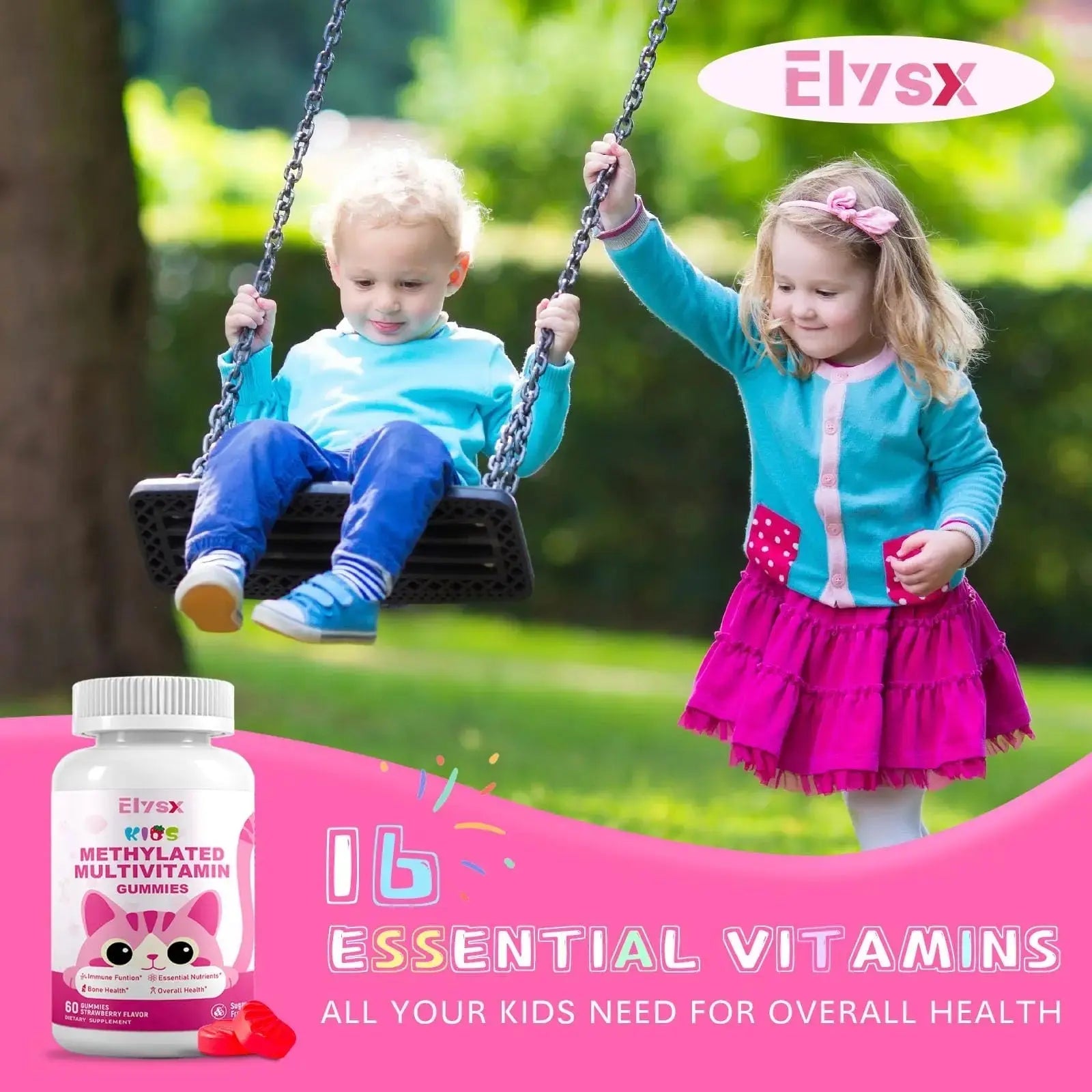 Elysx Kids Methylated Multivitamin Chewable Gummies, MTHFR Supplement with L Methylfolate, Magnesium, Biotin, Choline Elysx Au supplements