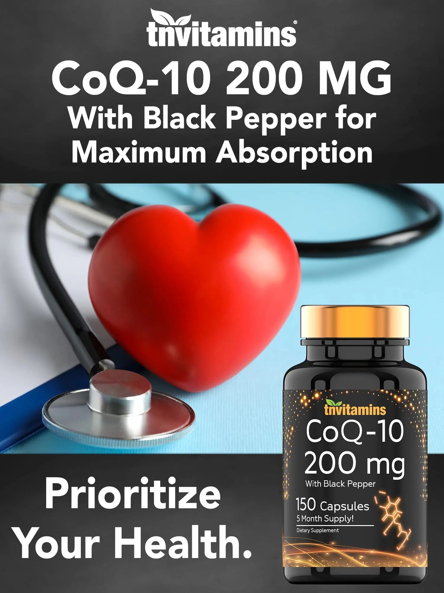 tnvitamins Ultra Potent CoQ-10 200 MG - 150 Capsules with Black Pepper Extract tnvitamins Au supplements