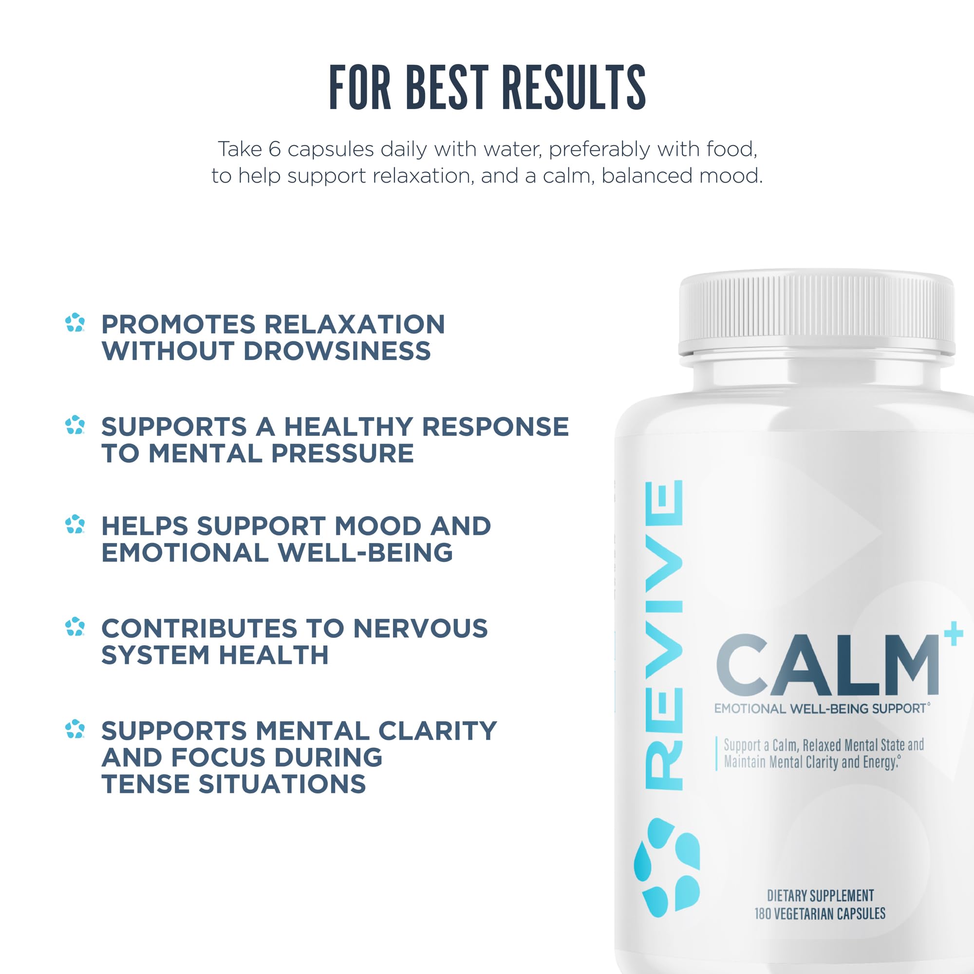 Revive MD Calm, Emotional Well-Being Support Supplement - Stress Management for Men & Women - Mood Enhancement Supplement Promotes Relaxation with L-Theanine, GABA & 5-HTP (180 Capsules, 30 Servings) Revive Au supplements