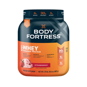 Body Fortress 100% Whey, Premium Protein Powder, Strawberry, 1.78lbs Packaging May Body Fortress Au supplements