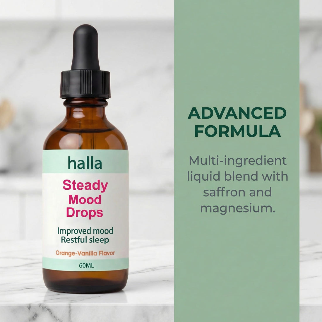 Halla Steady Mood Drops, with Saffron Extract – Fast Absorption Cognitive & Emotional Balance Supplement – Advanced Brain Nutrient Blend – Orange Vanilla Flavor, 2 fl oz DFTLUUE Au supplements
