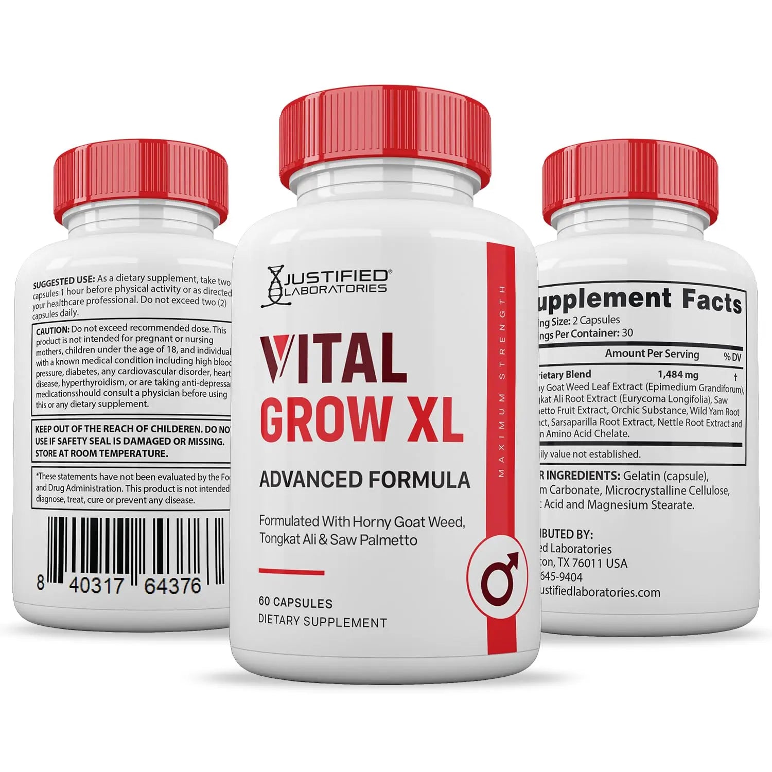 (2 Pack) Vital Grow XL Pills 1484MG Advanced Formula Proprietary Blend for Men 60 Capsules Justified Laboratories Au supplements