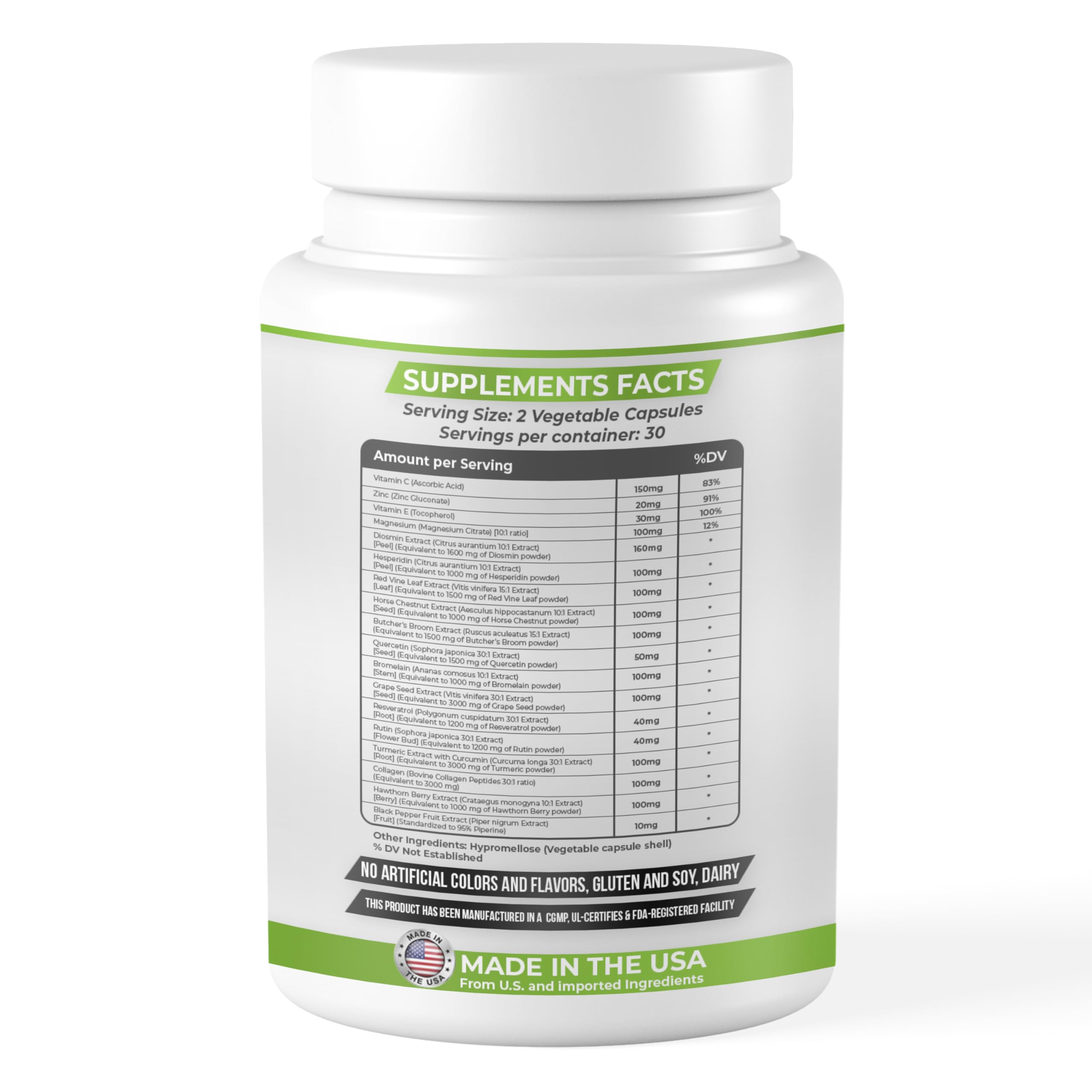 Dash of Vigor 18-in-1 Diosmin Hesperidin Supplement, Quercetin with Bromelain, Zinc, Vitamin C with Rutin Supplement, Horse Chestnut Extract, Butcher's Broom Extract, USA, 60 Capsules DASH OF VIGOR DOFV Au supplements