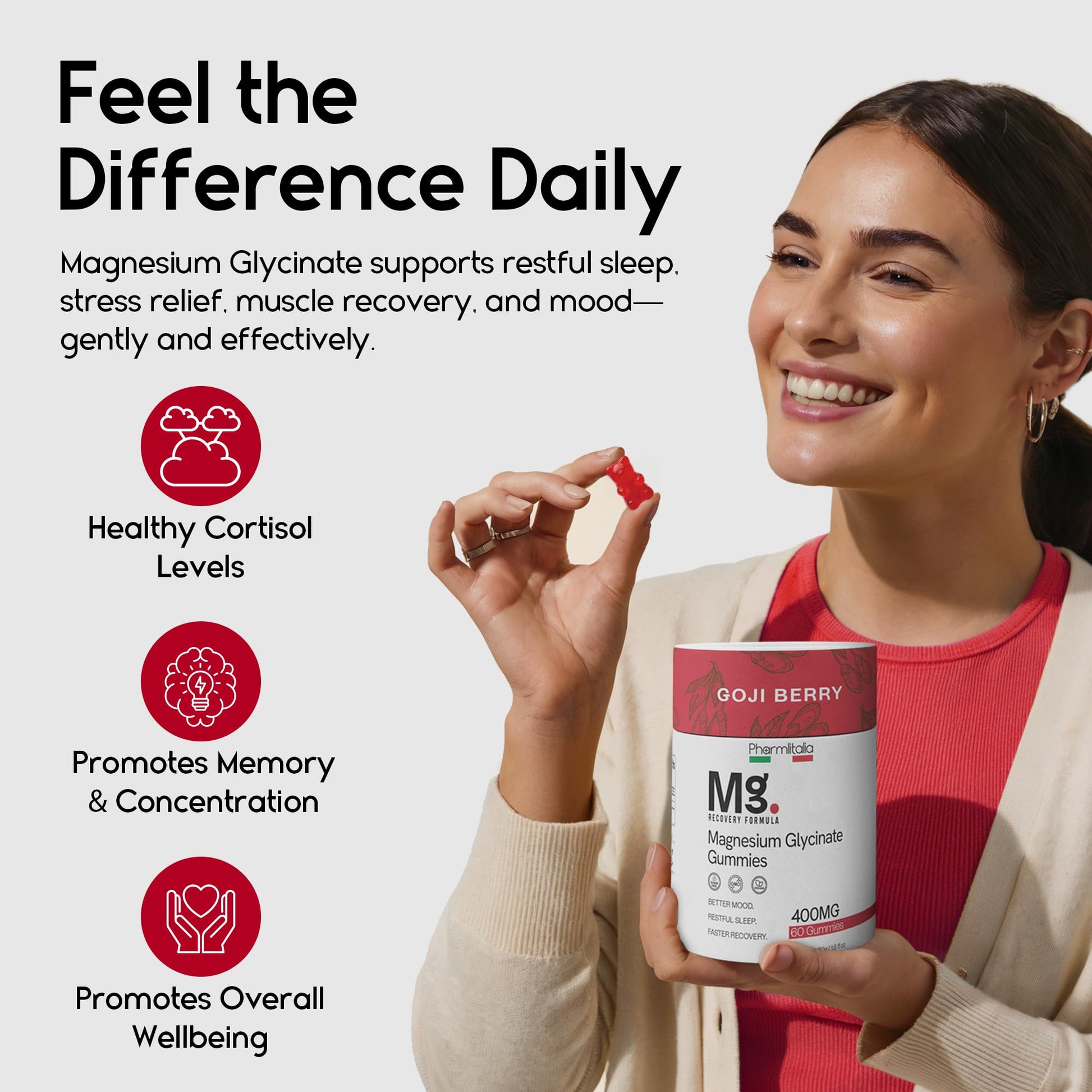Magnesium Glycinate Gummies 400mg - Sleep Gummies for Kids & Adults - Magnesium Glycinate Chewable High Absorption for Muscle Recovery, Better Sleep & Relaxation (Gojiberry) Pharmlitalia Au supplements