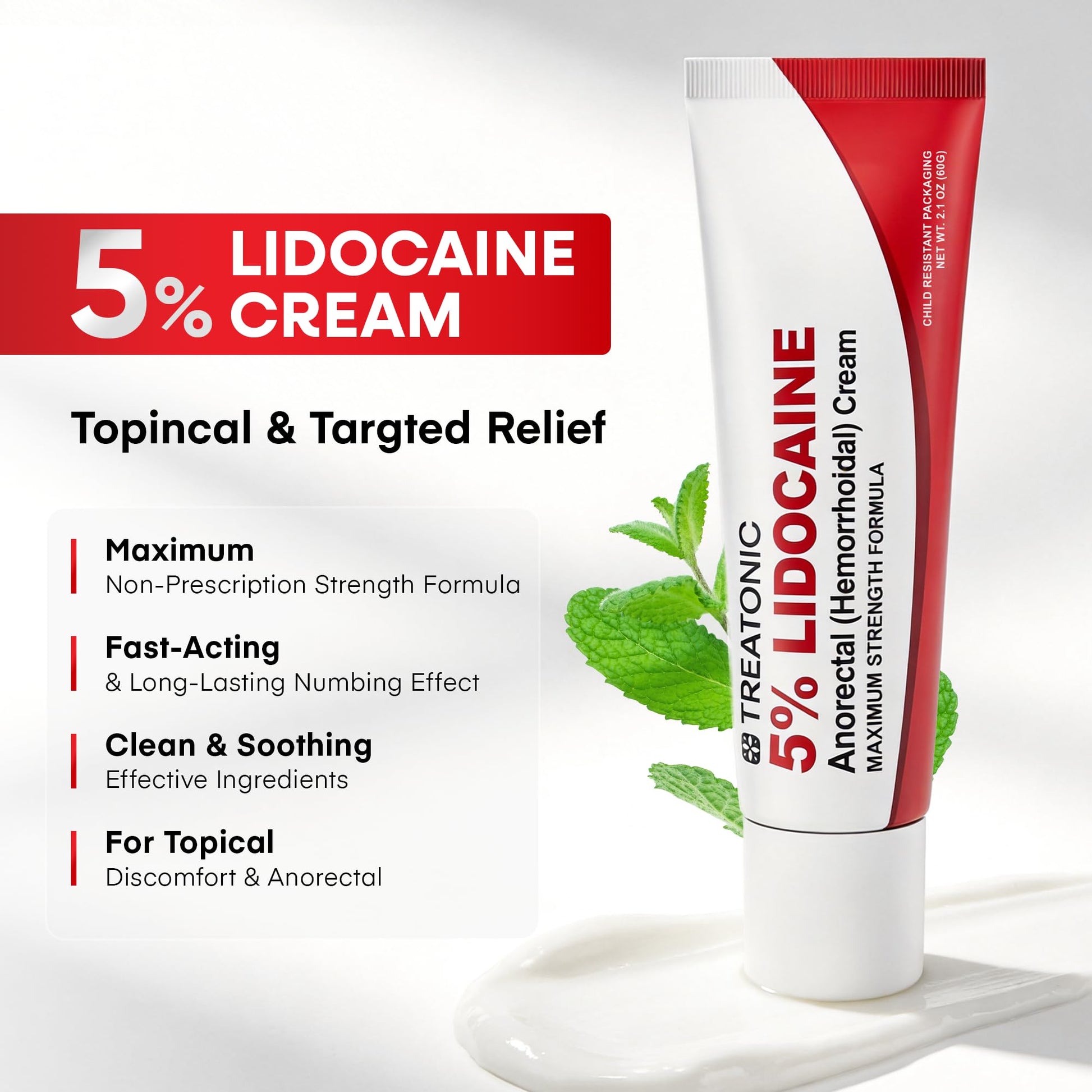 Treatonic 5% Lidocaine Numbing Cream: Lidocaine Cream for Pain Relief, Itching, Burning, Soreness, Hemorrhoid - Maximum Strength Topical Numb Cream - Fast Acting & Long Lasting Numbing Cream- 2.1 oz Treatonic Au supplements