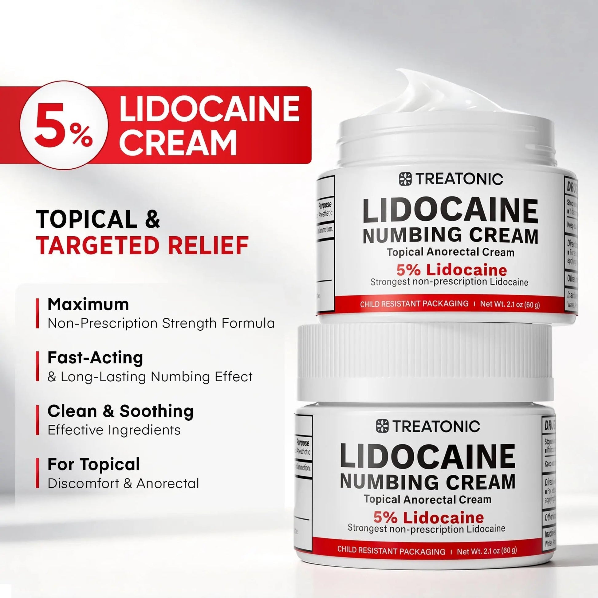 5% Lidocaine Topical Numbing Cream: Maximum Strength Topical Anesthetic Numb Cream for Pain Relief, Itching, Burning, Soreness, Hemorrhoid - Fast Acting & Long Lasting Numbing Formulation - 2.1 oz Treatonic Au supplements
