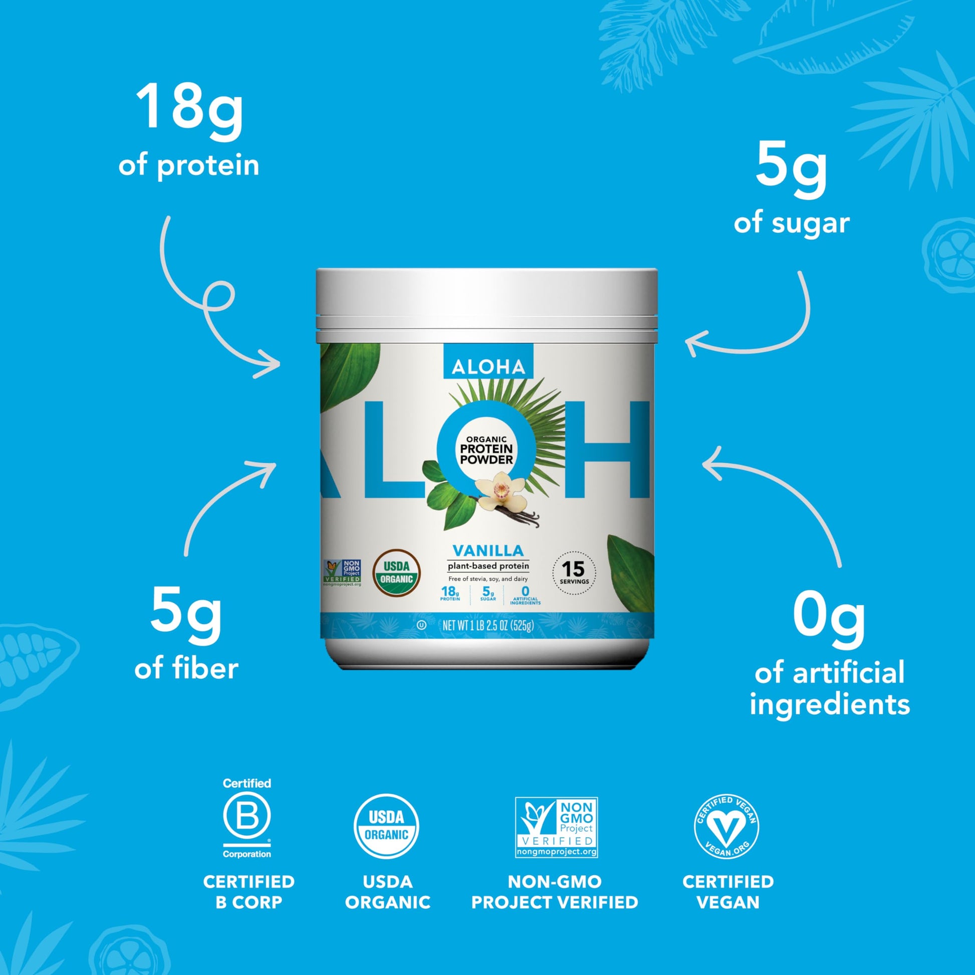 ALOHA Organic Plant Based Protein Powder, Stevia Free, Vanilla, 19.6 oz, 15 Servings PACKAGING MAY VARY ALOHA Au supplements