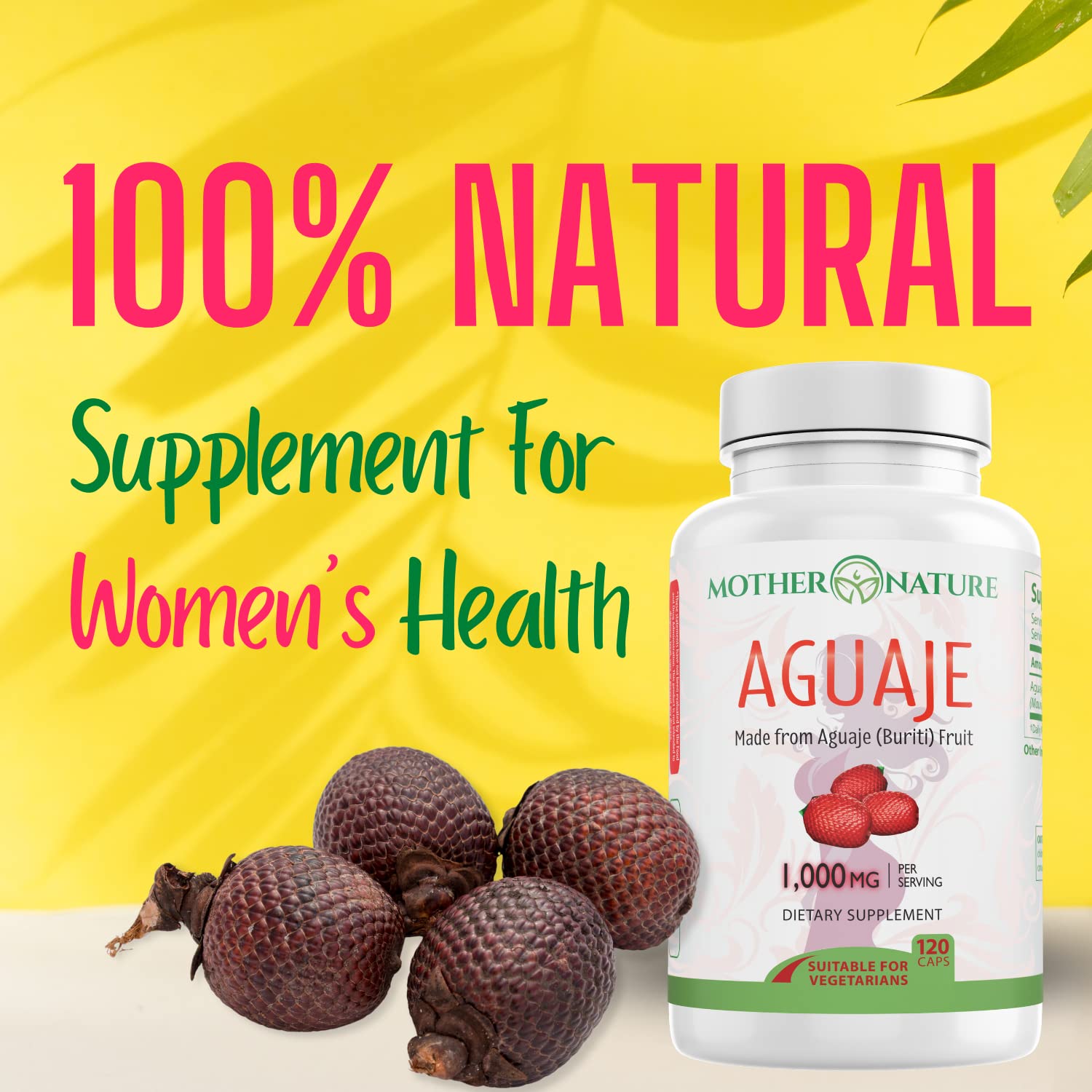 Mother Nature Aguaje Curves Capsules for Women, 1000mg (120ct), Natural & Sustainably Sourced Aguaje Fruit from Peru for Female Health, Hormone Balance, Curve Enhancer, Vegan, Non-GMO & Gluten-Free Mother Nature Organics Superfoods for Organic Living Au supplements