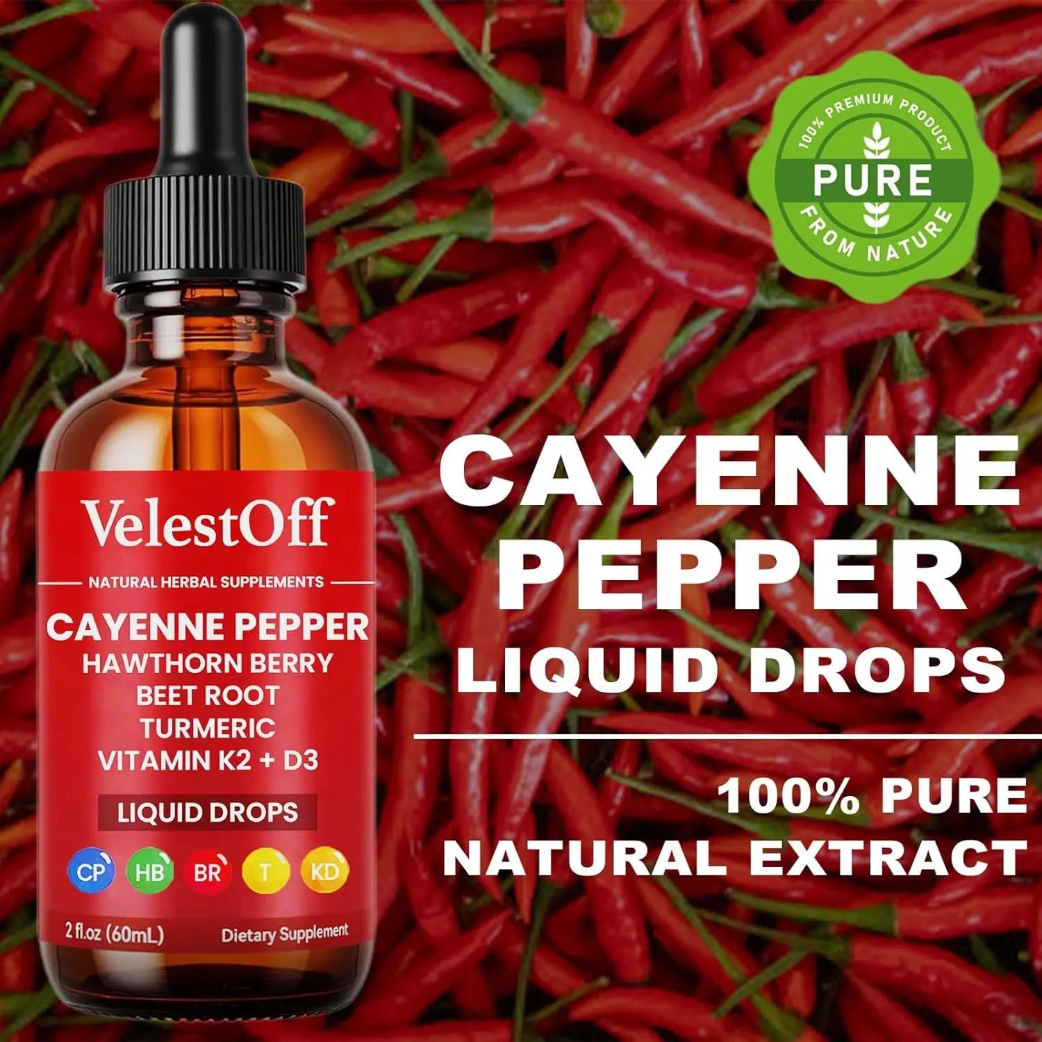 VelestOff Cayenne Pepper Drops - VelestOff Cayenne Circulation Blood Pressure Blend - Cayenne Pepper Hawthorn Beet Root Turmeric Vitamin K2 D3-2 OZ (2 PCS) Velestoff Au supplements