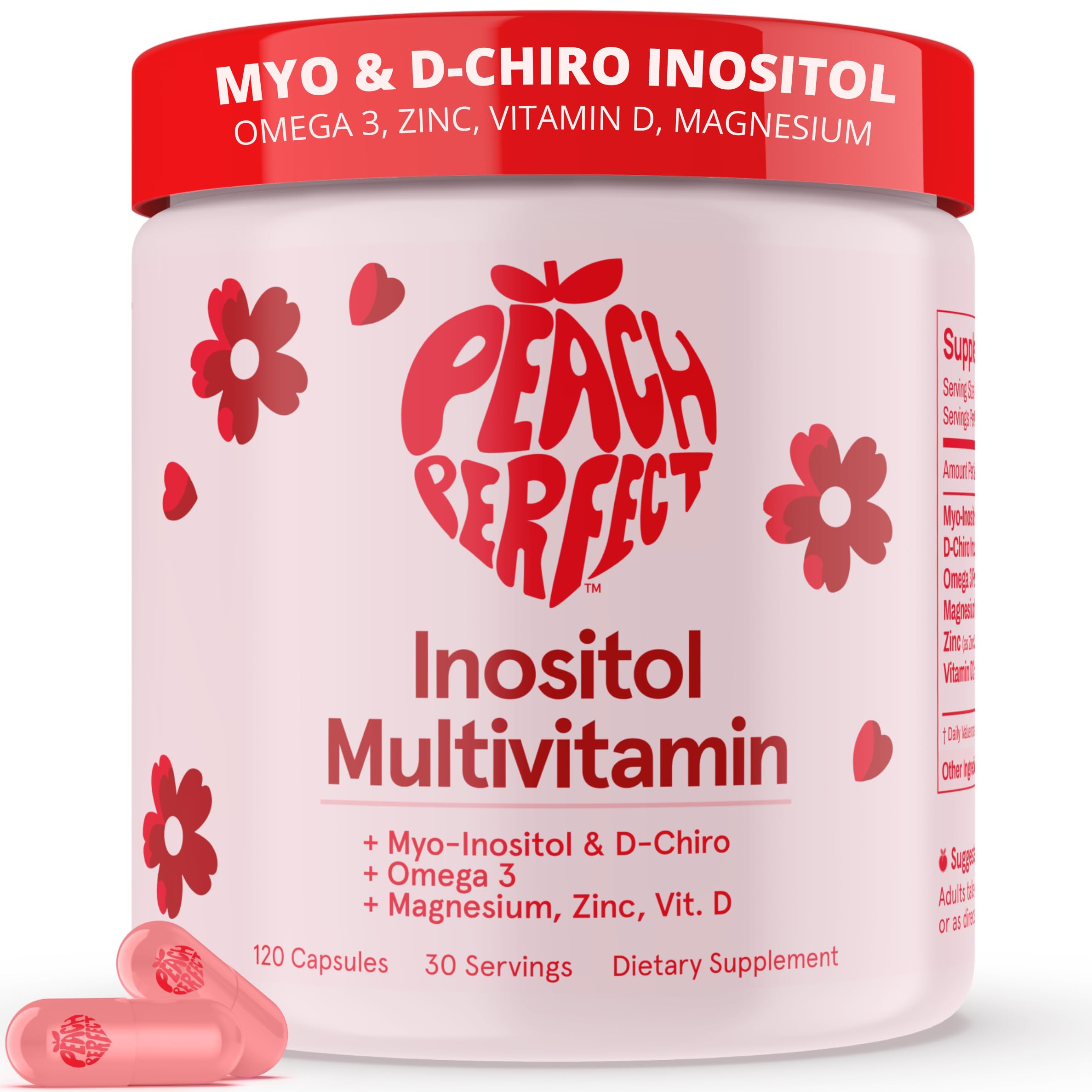 Peach Perfect Inositol Multivitamin – Myo-Inositol & D-Chiro 40:1 Blend, Omega-3, Vitamin D3, Magnesium, Zinc – Supports Women’s Health, Mood, Energy, Supplement – 30 SVG Peach Perfect Au supplements