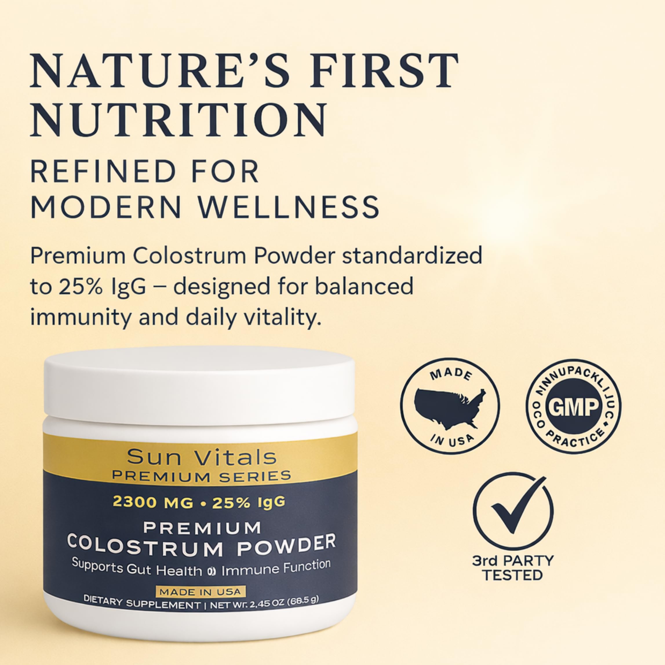 Sun Vitals Bovine Colostrum Powder 2300mg – 575mg IgG Per Serving | 25% IgG Standardized | Gut Health & Immune Support | No Fillers, No Capsules | GMP-Certified, 3rd Party Tested | 30 Servings Sun Vitals Au supplements