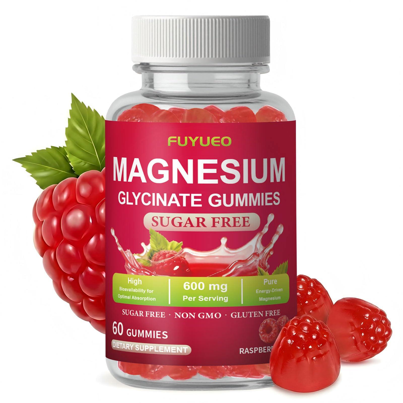 FUYUEO Magnesium Glycinate Gummies for Sleep & Relaxation, Sugar Free High Absorption Magnesium Supplement for Men & Women, Gentle on Stomach, Chewable, Raspberry, 60 Count (Pack of 1) FUYUEO Au supplements