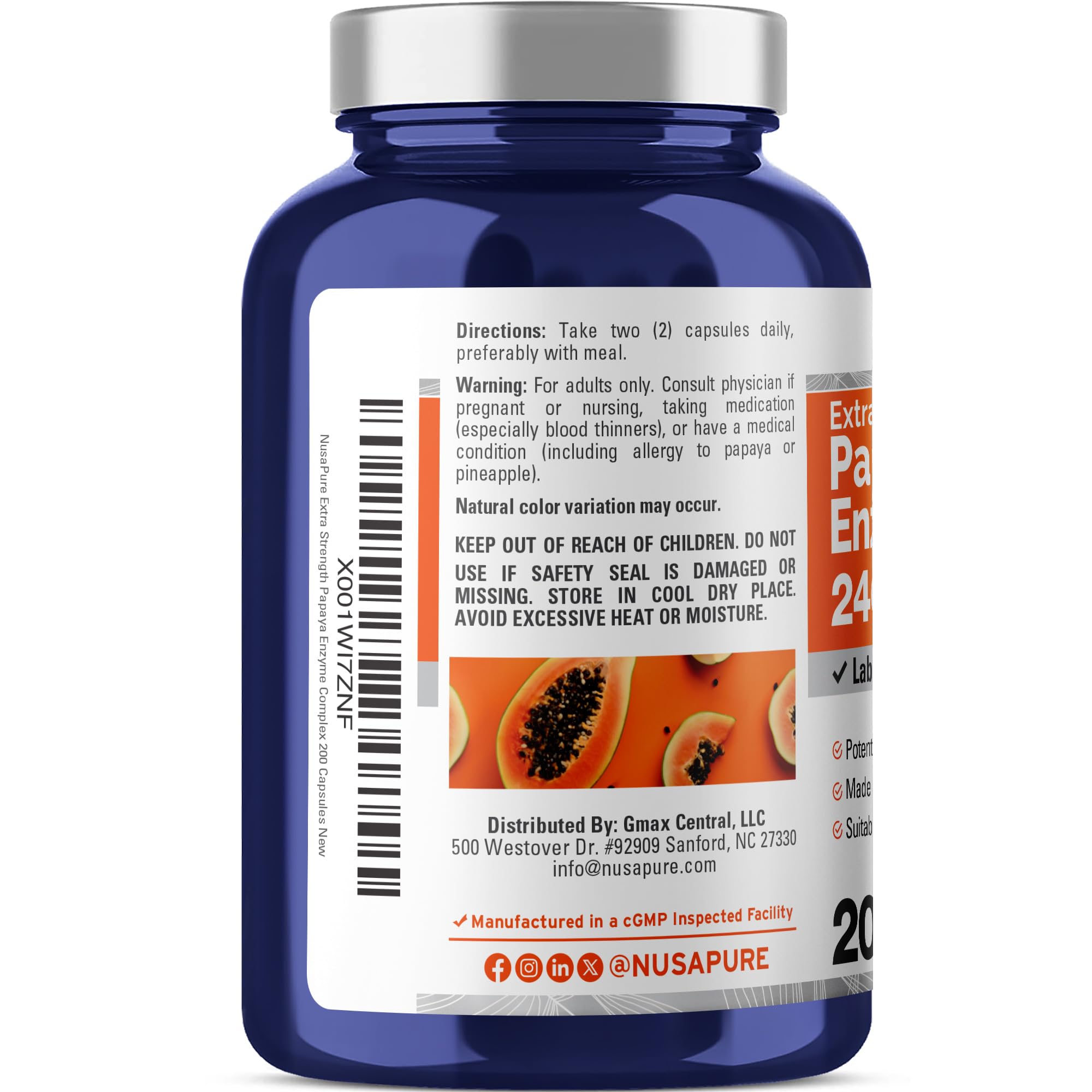 NusaPure Papaya Papain Enzyme Complex 240,000 PU - 200 Veggie Caps - Suitable for Vegetarian, Vegan Non-GMO NusaPure Au supplements