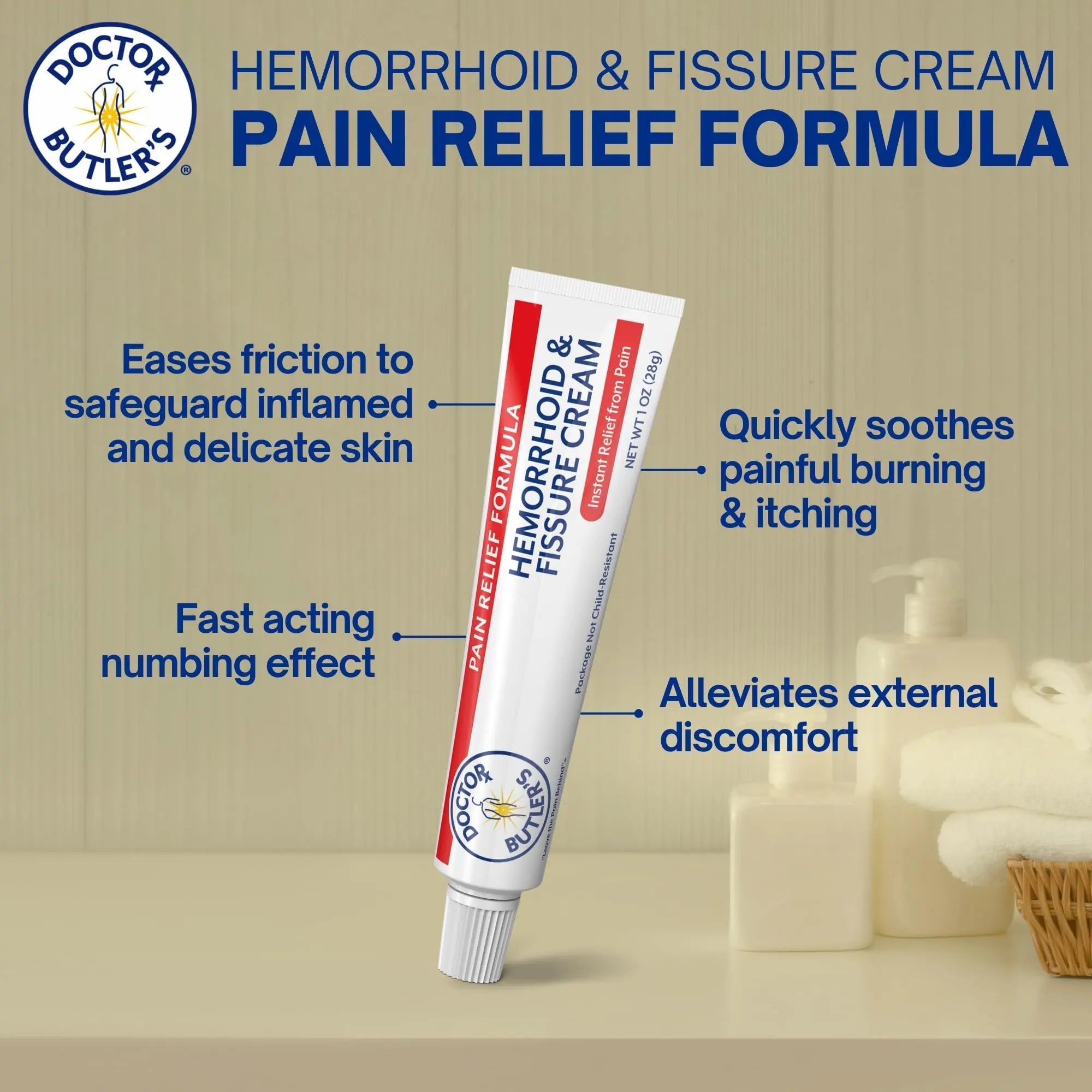 Doctor Butler's Hemorrhoid & Fissure Cream – Instant Pain Relief Hemorrhoid Treatment with Lidocaine, Fast Acting Hemorrhoid Cream for Relief from External Itching and Burning (1 oz.) Doctor Butler's Au supplements
