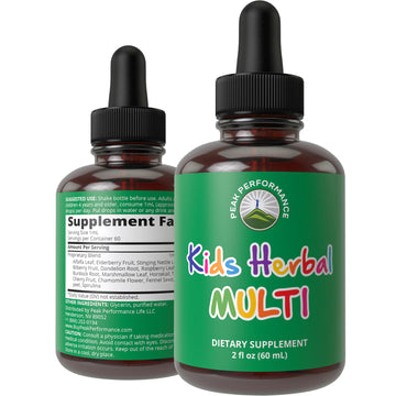 Kids Vitamins from Herbs. Liquid Kids Herbal Multivitamin. No Bitter Taste. Sugar Free 14-in-1 Vegan Supplement Drops for Toddlers, Children, Teens. Mixed in Water They Won't Even Taste It Peak Performance Au supplements