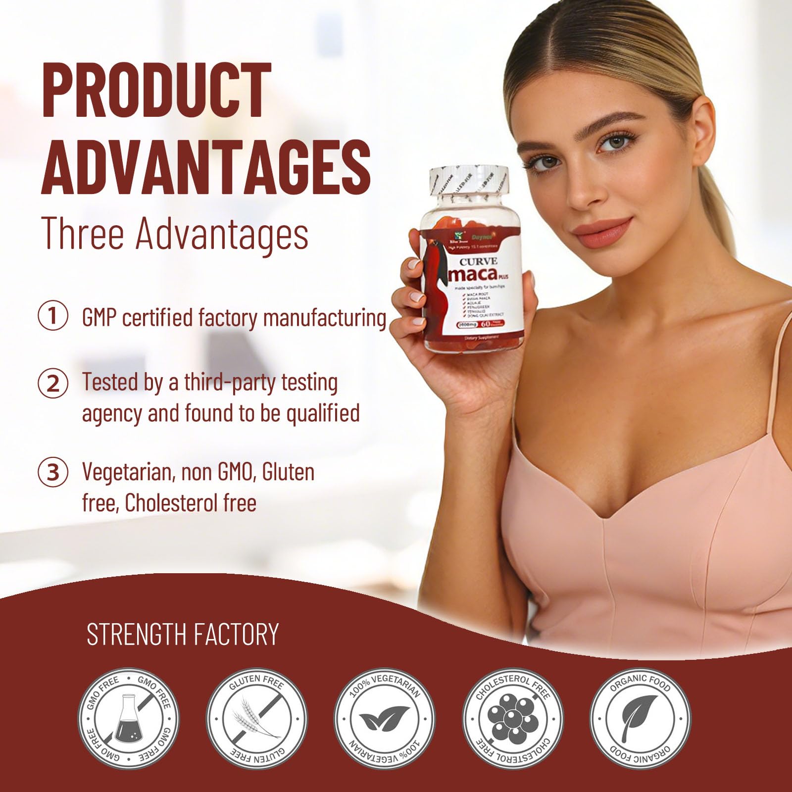 Wins Town Maca Plus Gummies 3000mg, Glute Boost Vitamins for Women, Supports Curves, Energy & Skin Health, Strawberry Flavor, Vegan, 60 Count Wins Town Au supplements