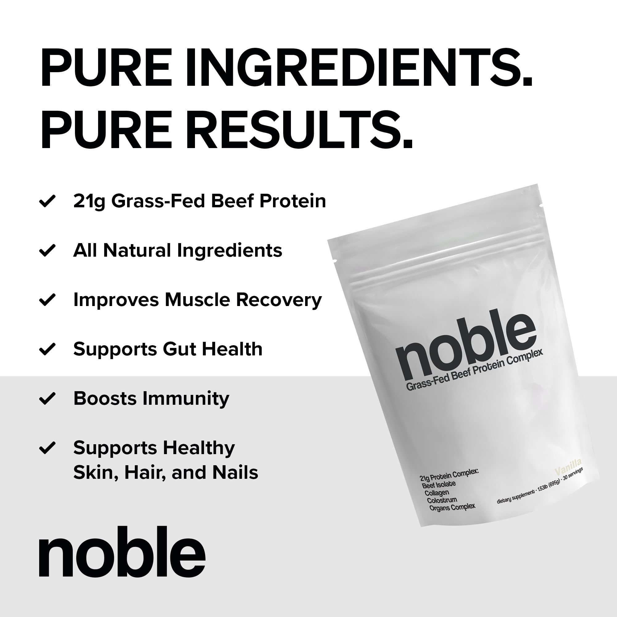 Noble Grass Fed Beef Protein Powder | Beef Protein w/Collagen, Colostrum, Organ Blend | Carnivore, Keto Friendly | Whey, Gluten Free | Muscle, Gut Health, Skin, Joint Support | 30 Servings, Vanilla Noble Origins Au supplements