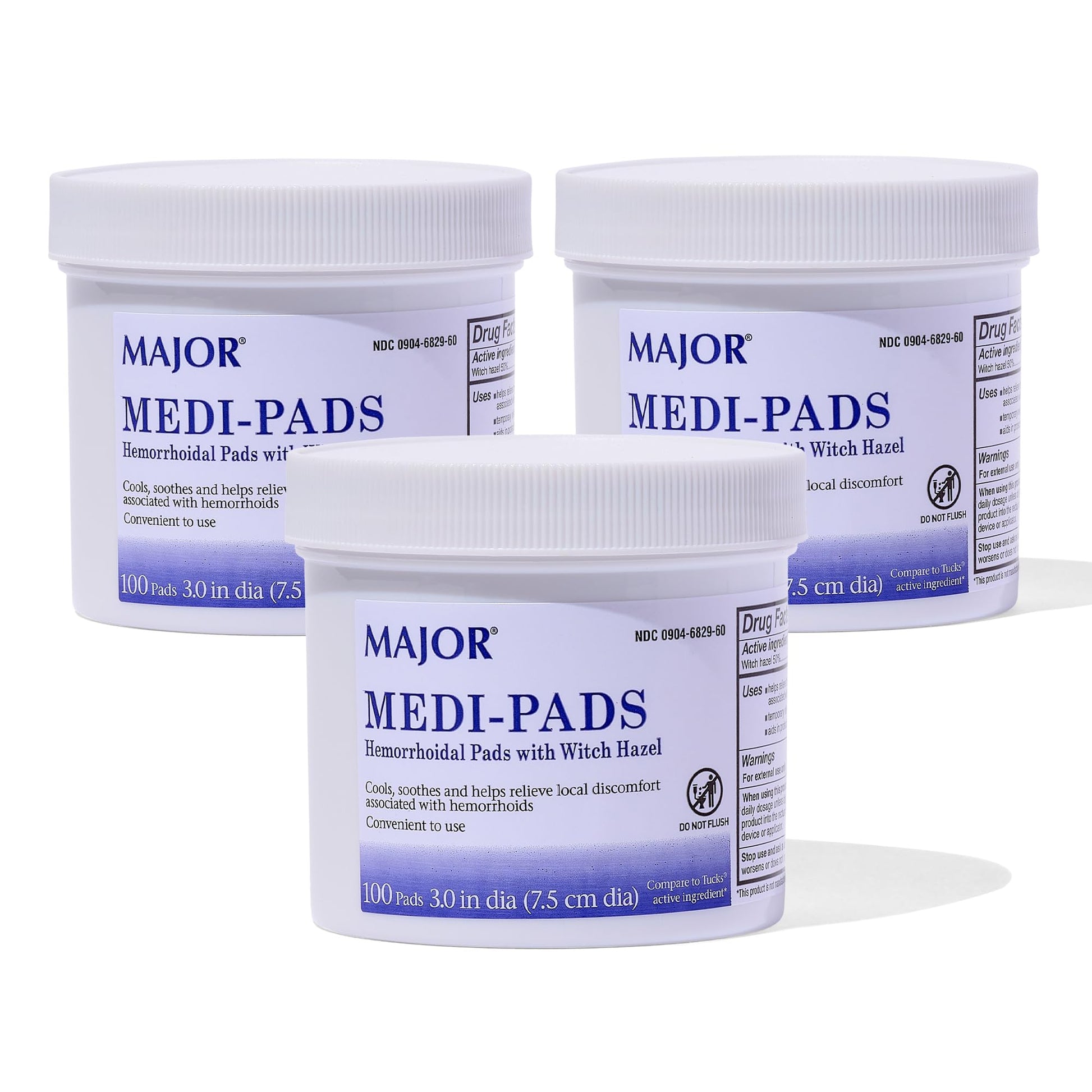 MAJOR Medi-Pads - Hemorrhoidal Hygienic Cleansing Witch Hazel Pads - Cooling Relief with Aloe - 100 Count Jar (3 Pack) MAJOR Au supplements