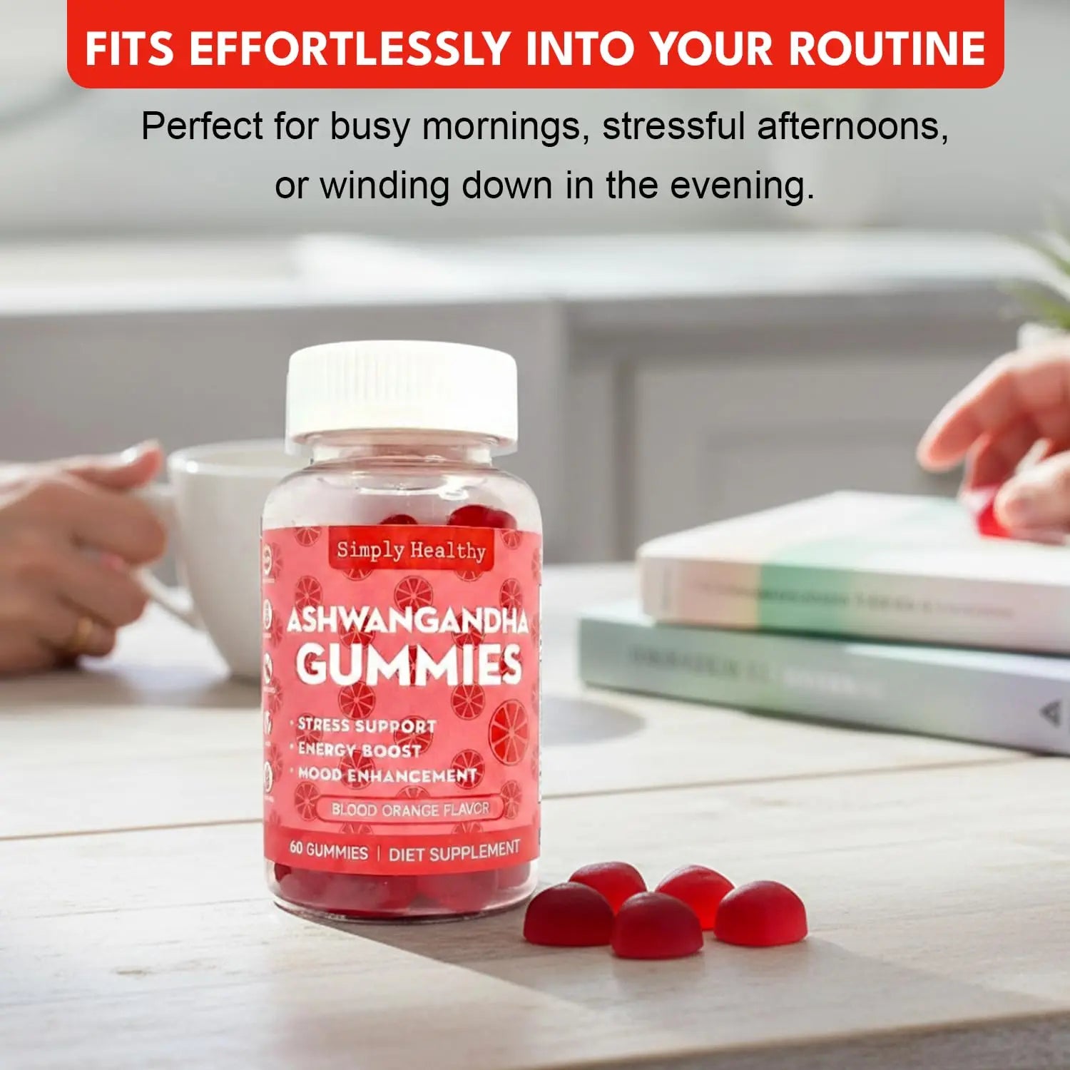 Simply Healthy Premium Ashwagandha Gummies, Stress Support with Blood Orange Flavor, Vegan, Easy to Chew, Daily Aid, Energy Booster, Mood Enhancer, for Both Men and Women, 60 Gummies Simply Healthy Au supplements
