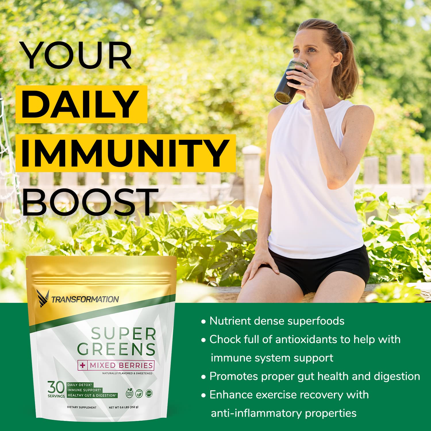 Transformation Super Greens Superfood Green Juice Powder - Immune & Energy Support | Natural Ingredients | Detoxifying & Alkalizing Minerals - Spirulina, Chlorella, Wheatgrass, Spinach, Alfalfa SPR BODY Au supplements
