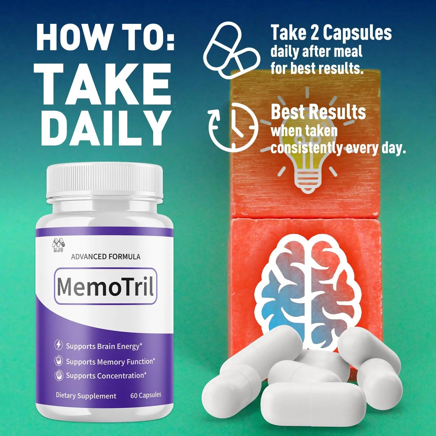 (3 Pack) Memotril Capsules, Official Memo Tril Supplement Pills with All Natural Ingredients, Advanced Memotril for Brain Health & Wellness Support with Premium Vitamins for Women & Men (180 Capsules) MJO Au supplements