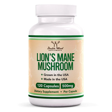 Lions Mane Supplement Mushroom Capsules (Two Month Supply - 120 Count) for Brain Double Wood Supplements Au supplements