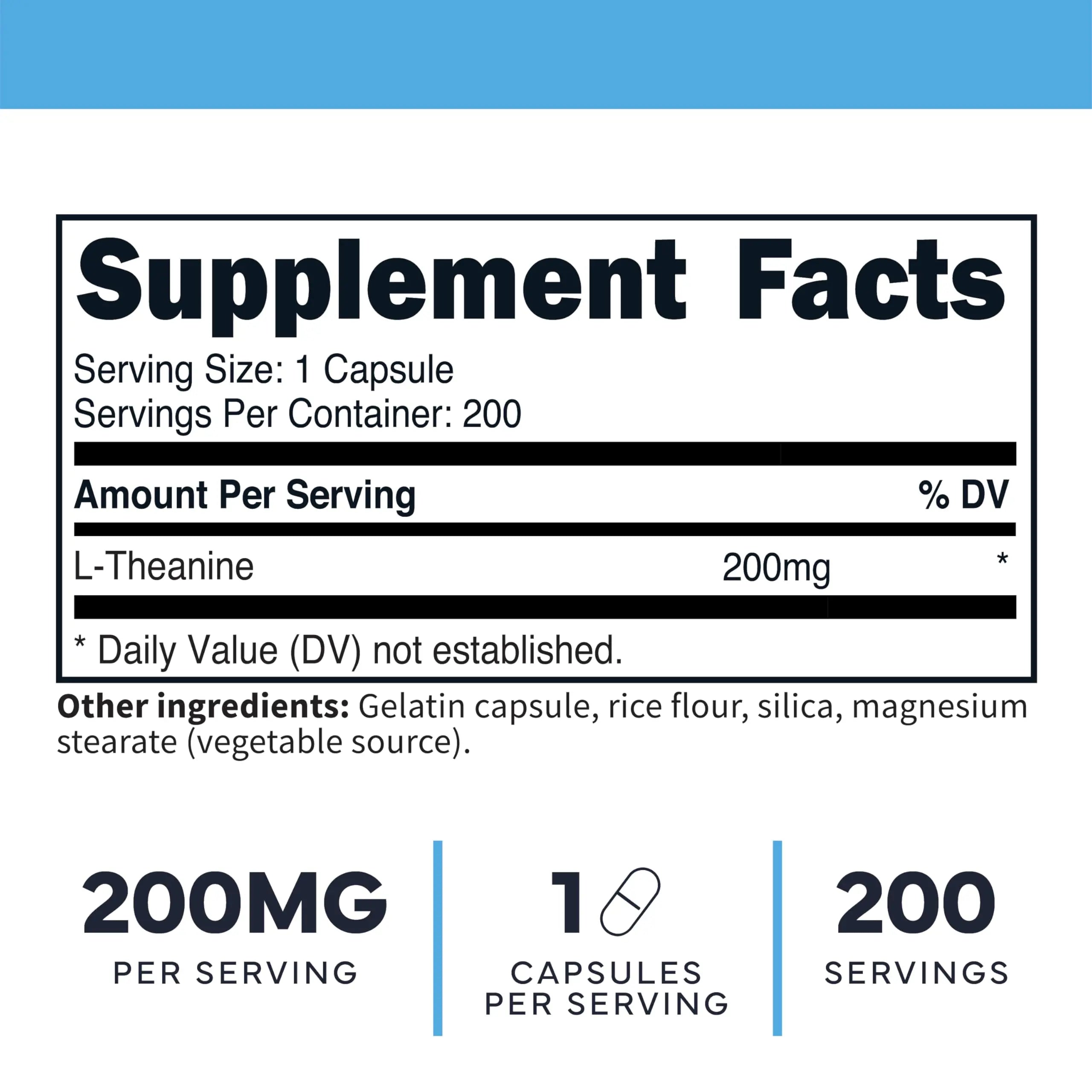 Type Zero L-Theanine (200mg) 200 Capsules - Clean L-Theanine Supplement, Keto, GMO-Free Type Zero Au supplements