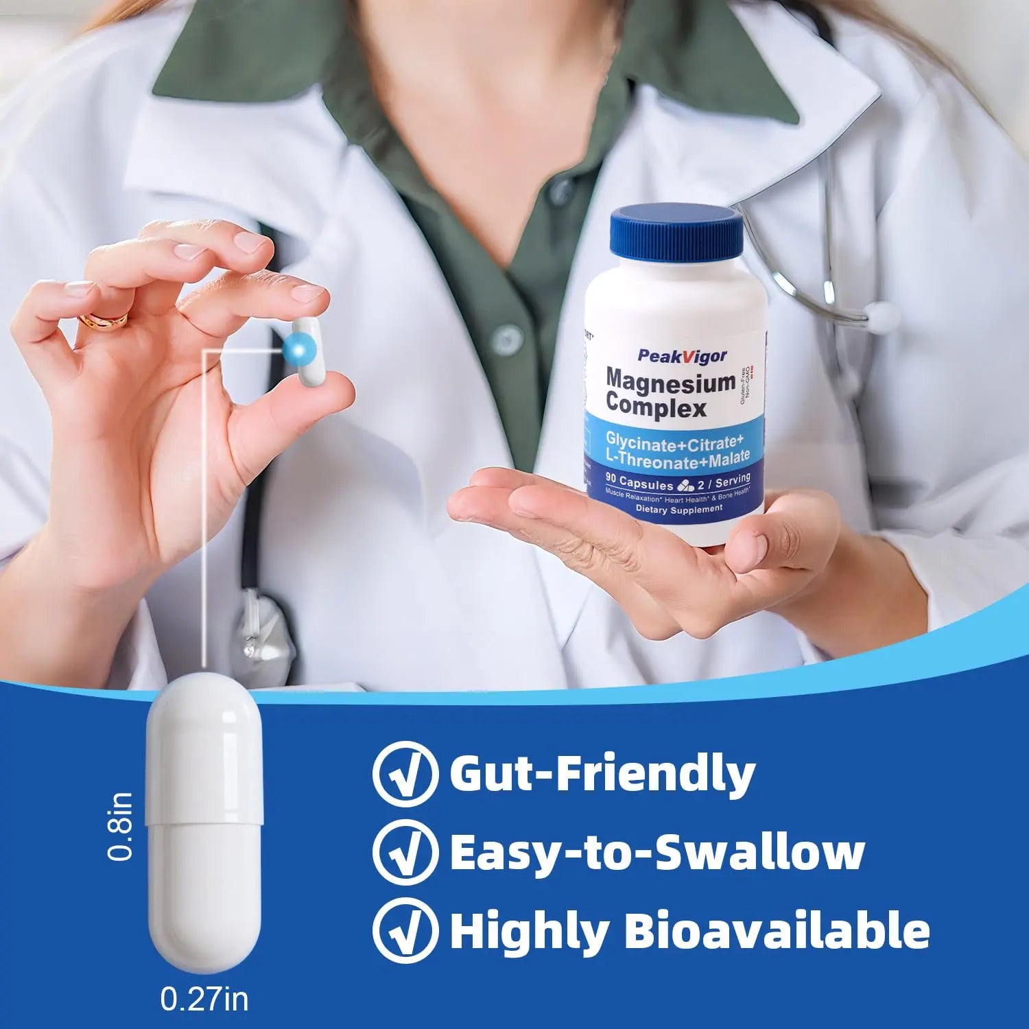 5 in 1 Magnesium Complex, 976mg Complex with Magnesium Glycinate, Citrate, Malate & L-Threonate, Vitamin B6 for High Absorption, Third Party Tested, Gluten-Free, Easy-Swallow Vegan Capsule PeakVigor Au supplements
