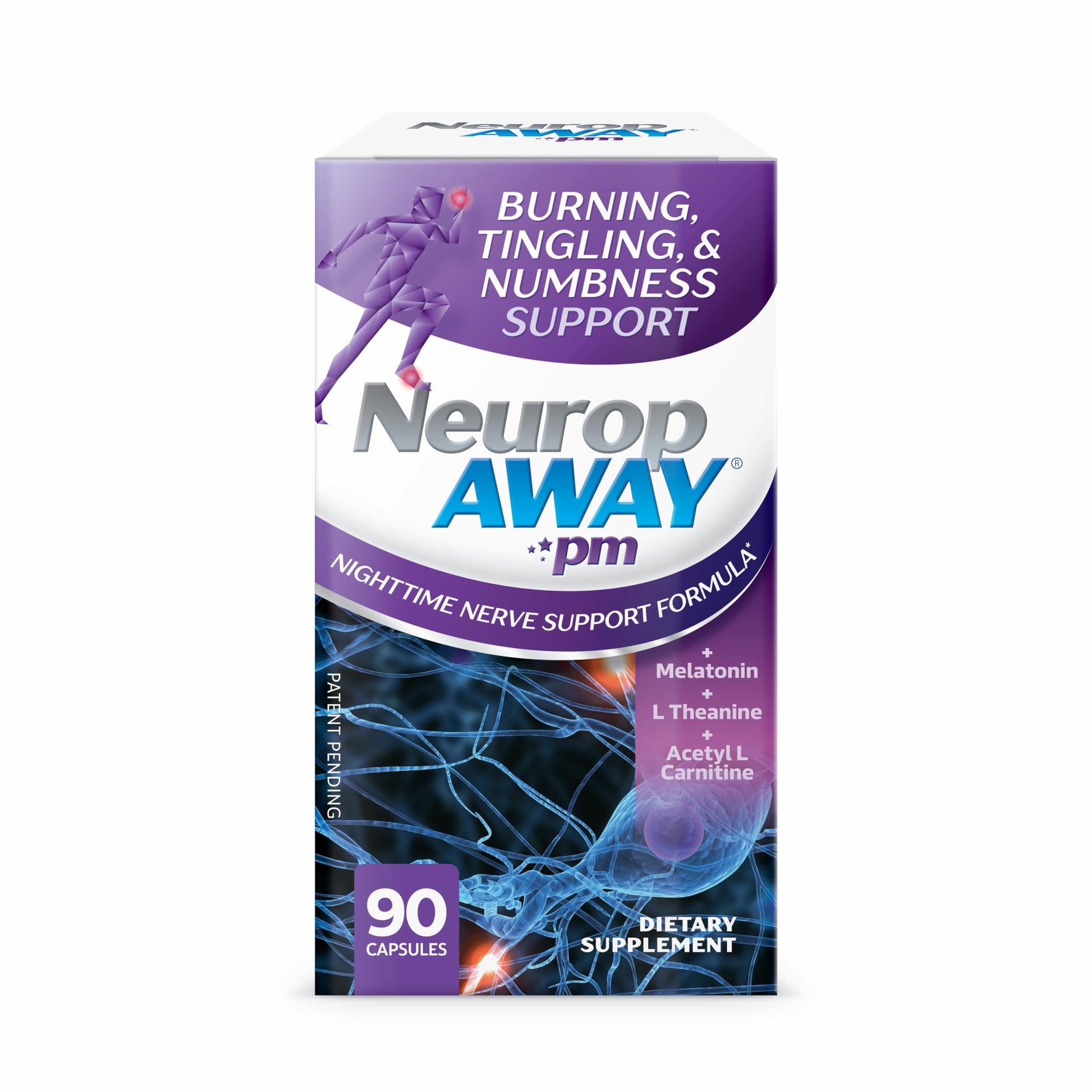 NeuropAWAY Nerve Support PM, with R-Alpha Lipoic Acid to Help Provide Nerve Relief in as Little as 5 Days, Acetyl-L-Carnitine, Theanine, Melatonin, and Methylcobalamin, 90 Capsules NeuropAWAY Au supplements