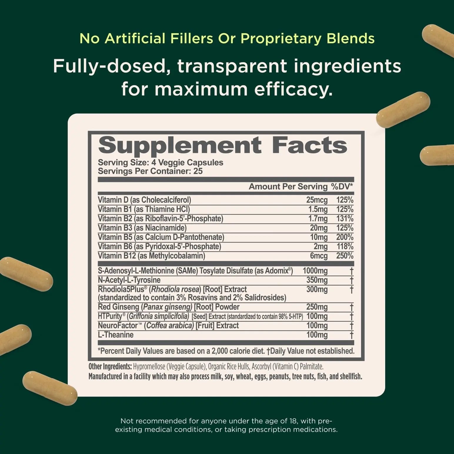 Genius Joy, Nootropic Mood Enhancer Supplement - Support Cognitive Health, Enhance Mood & Neural Function with Brain Boosting L-Theanine, Panax Ginseng & SAM-e - Organic, Non-GMO, & Gluten-Free The Genius Brand Au supplements