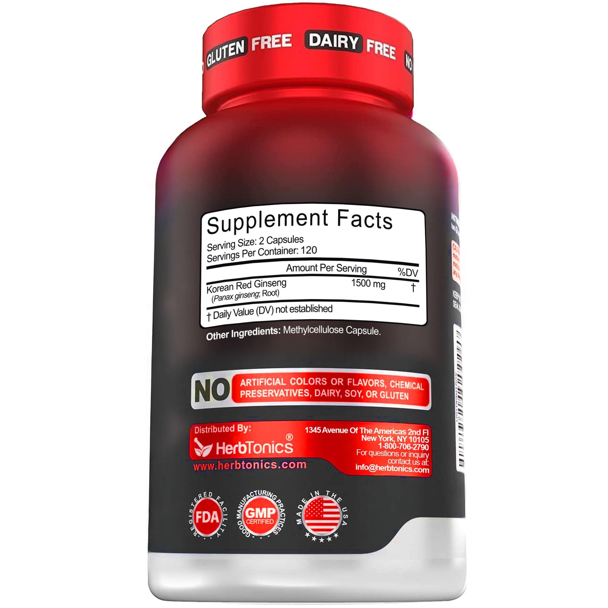 Herbtonics Korean Red Panax Ginseng 1500mg - Energy Supplement for Peak Performance, Focus & Vitality - High Potency Ginseng Root Extract - 240 Vegan Capsules Herbtonics Au supplements