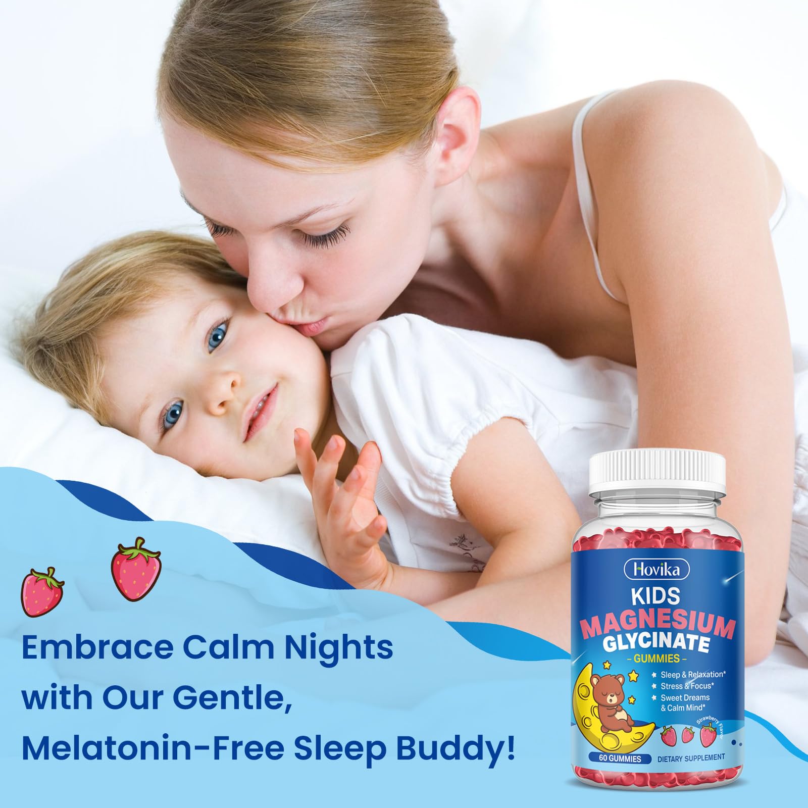 Magnesium Glycinate Gummies for Kids - with L-Theanine, Omega-3, Vitamin B6, D3, Zinc - Kids Magnesium Gummies for Sleep, Relaxation, Calm & Focus - Sugar Free Strawberry 60ct Hovika Au supplements