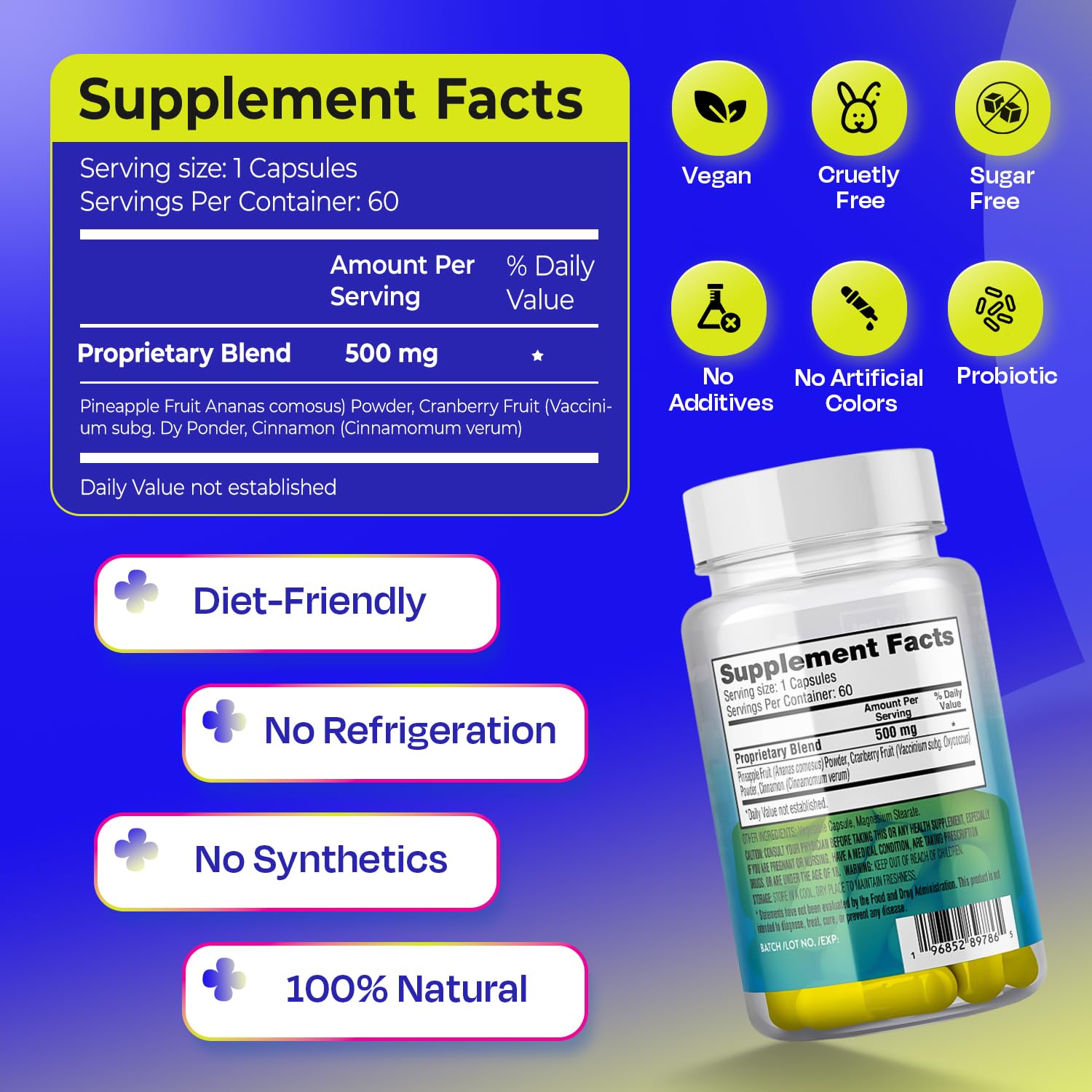 Pineapple Probiotics for Men – 625mg Sweet Spot Formula with Pineapple Extract, Cranberry & Cinnamon, Supports pH Balance & Freshens Taste, 60 Capsules, Made in the USA TASTE THE SWEET SPOT Au supplements