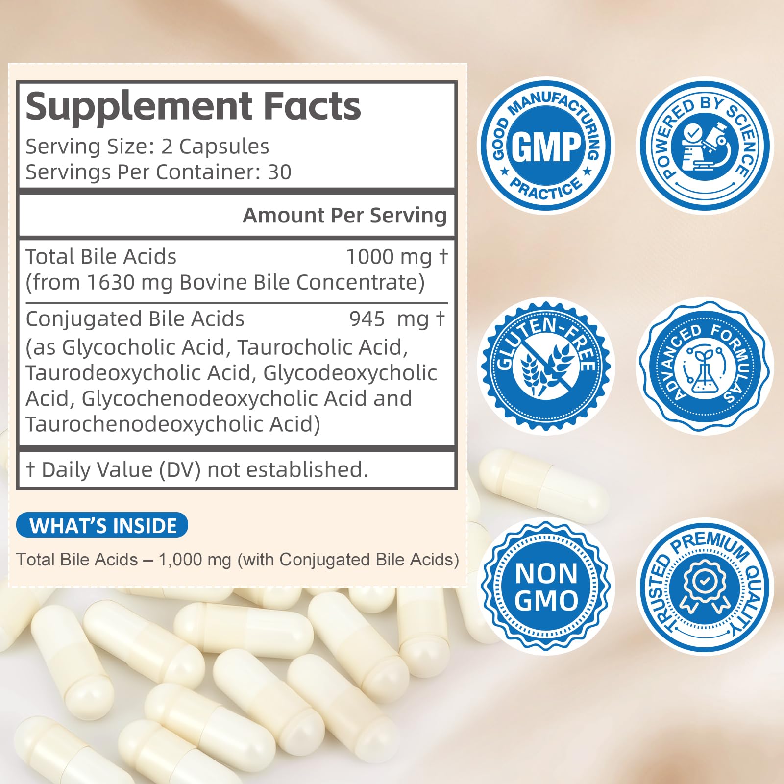 Florvyn Conjugated Bile Acid Supplement 1000mg – Supports Fat Digestion & Absorption of Fats & Fat-Soluble Nutrients, Gut Comfort & Nutrient Utilization, 60 Capsules, 30 Day Supply Florvyn Au supplements