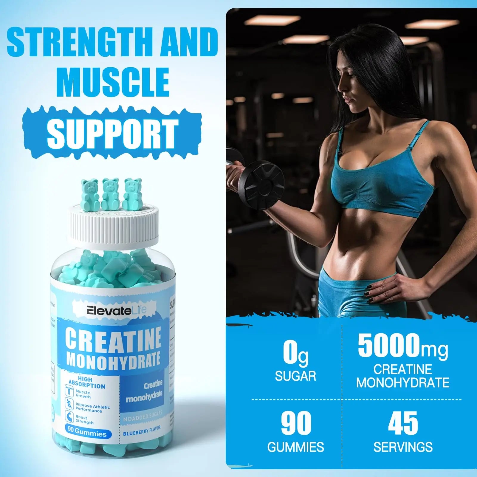 ElevateLife Creatine Monohydrate Gummies 5000mg for Men & Women, Chewables ElevateLife Au supplements