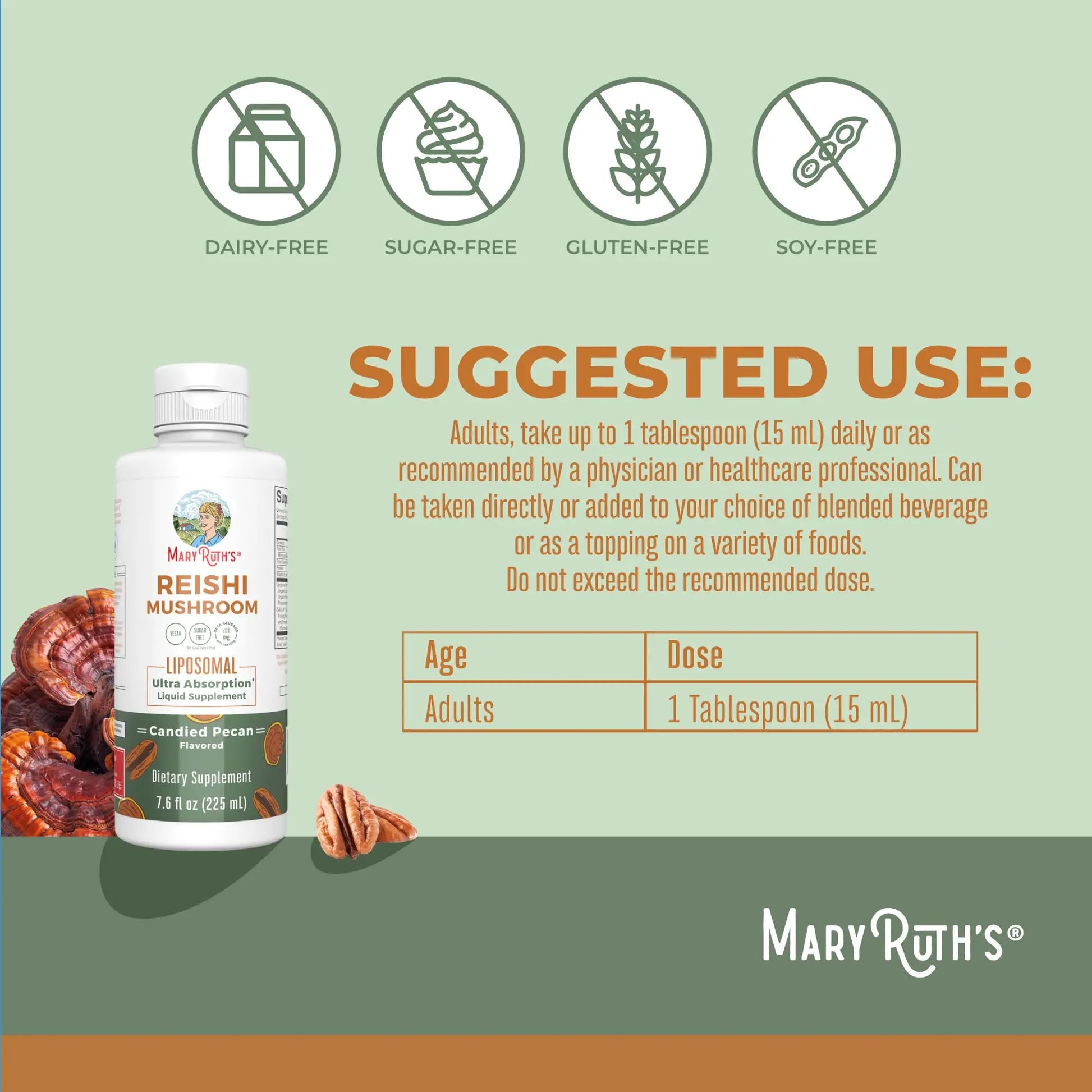 MaryRuth Organics Reishi Vegan Mushroom Supplement | Ultra Absorption Liposomal | Immune Support with 200mg Beta-Glucans, Vegan |Full Spectrum Reishi Mushrooms Fruiting Body | 7.6 oz, MARYRUTH'S Au supplements