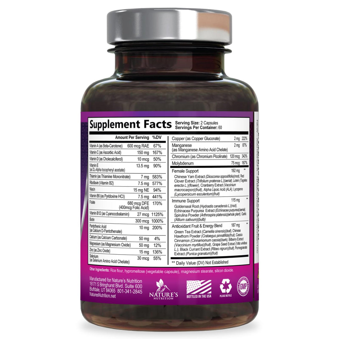 Multivitamin for Women - with Vitamins A, C, D, E, B6, B12, Zinc, Calcium & Magnesium, Womens Daily Multi Vitamin Multimineral Supplement for Bone Health, Energy & Immune Support - 120 Capsules Nature's Nutrition Au supplements