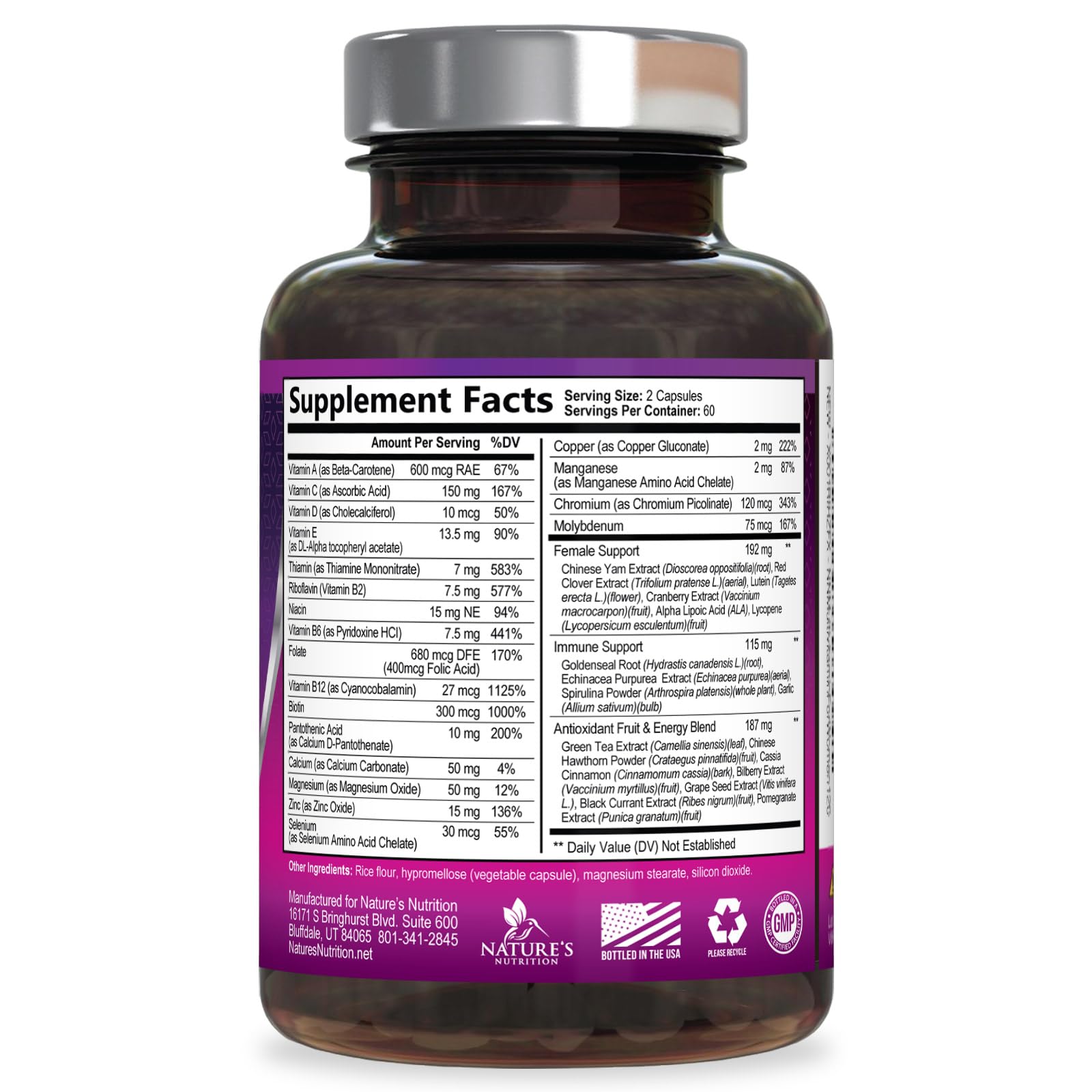Multivitamin for Women - with Vitamins A, C, D, E, B6, B12, Zinc, Calcium & Magnesium, Womens Daily Multi Vitamin Multimineral Supplement for Bone Health, Energy & Immune Support - 120 Capsules Nature's Nutrition Au supplements