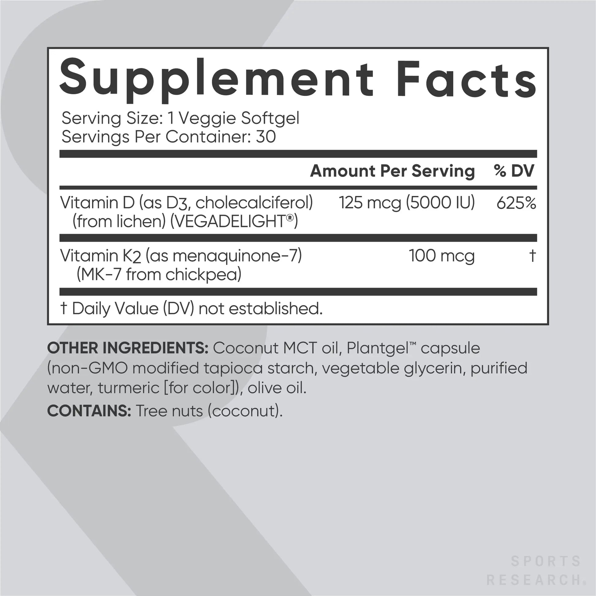 Sports Research Vegan Vitamin D3 + K2 Supplement with Organic Coconut Oil - 5000iu Sports Research Au supplements