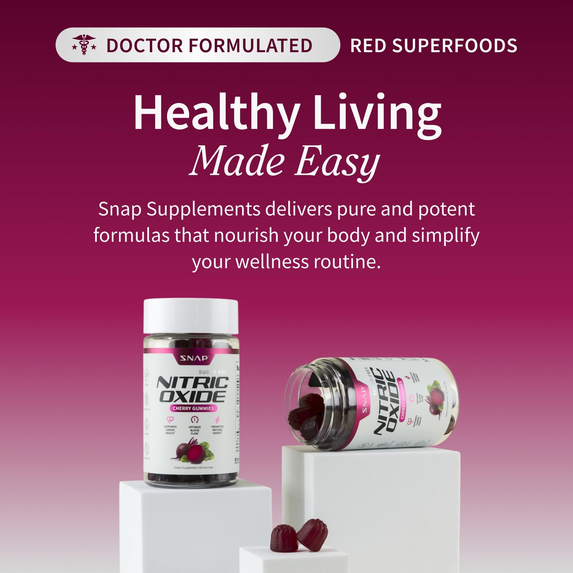 Snap Supplements Nitric Oxide Gummies - Beet Root Extract 300mg, Sugar Free Beetroot Supplement with Pomegranate Powder for Circulation & Natural Energy, 60 Vegan Gummies, Cherry Flavor Snap Supplements Au supplements
