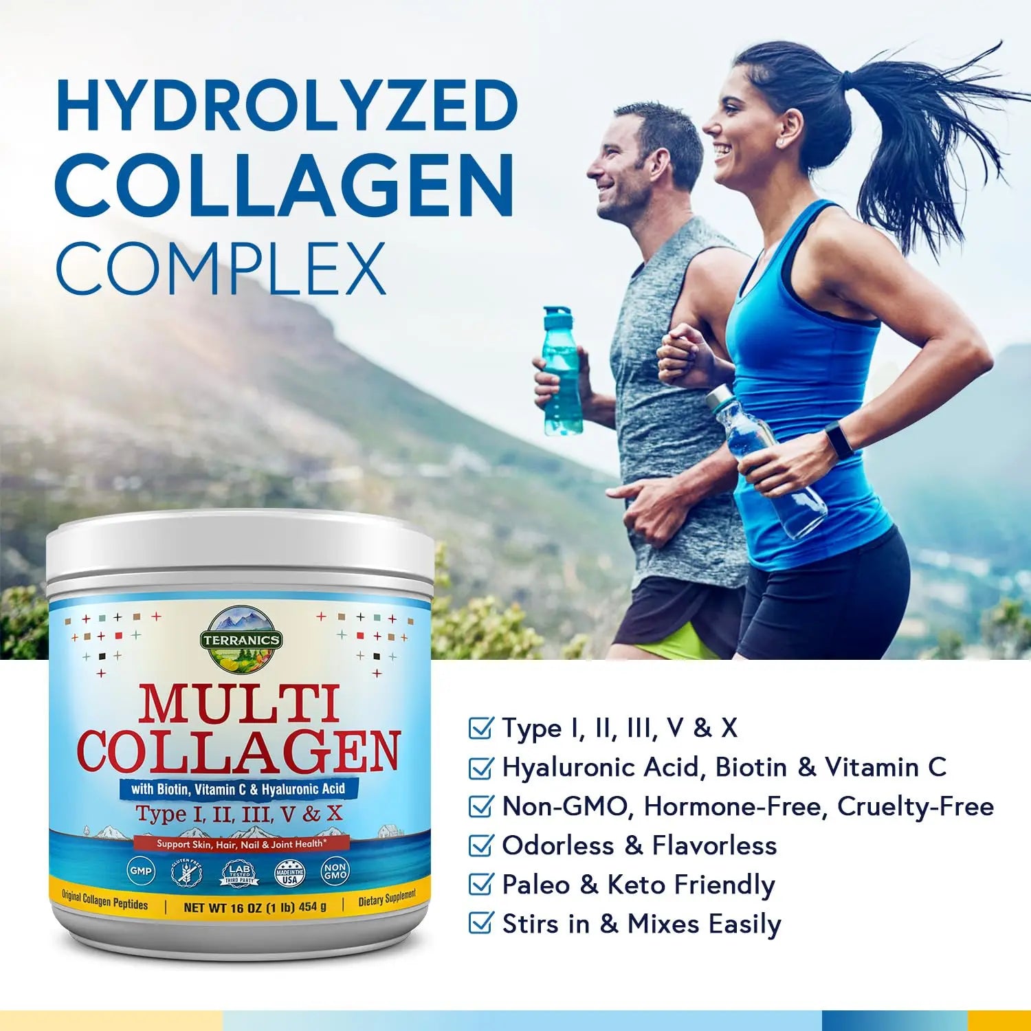 Terranics Multi Collagen Powder Type I II II V X with Biotin VC Hyaluronic Acid, Paleo Terranics Au supplements