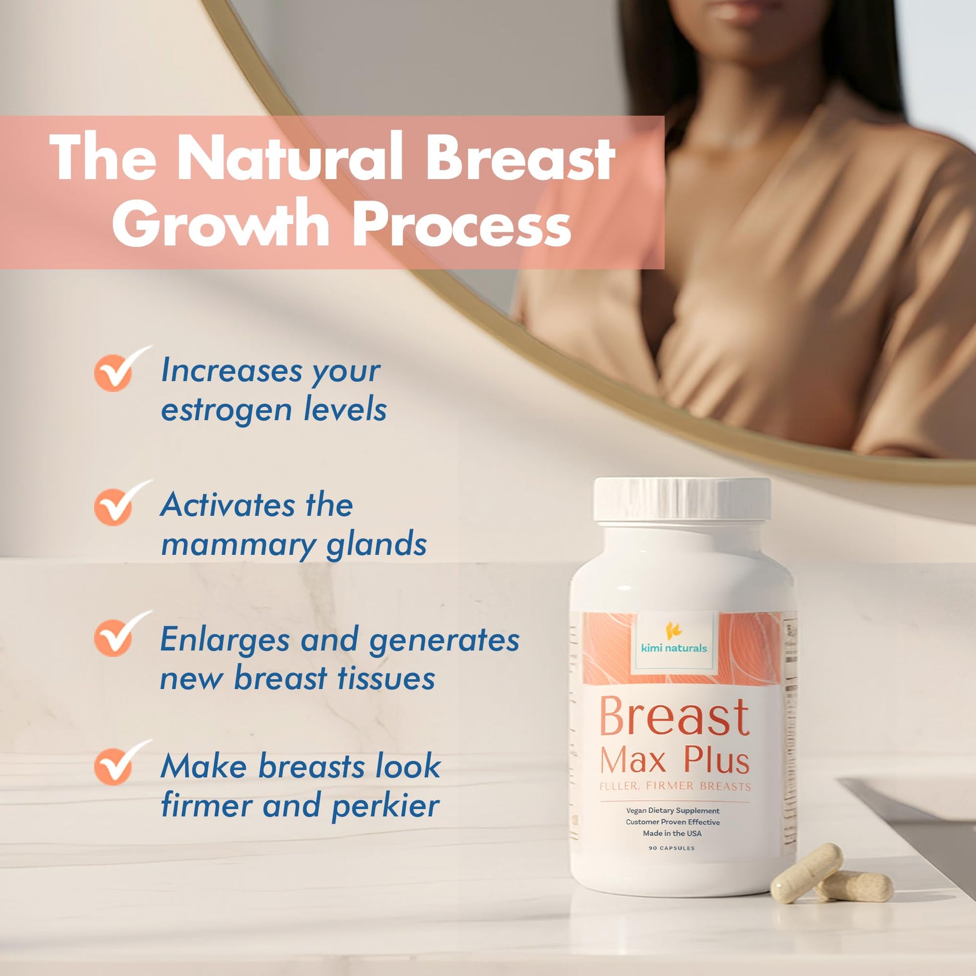 KIMI Naturals Breast Max Plus - Breast Enhancement Pills | Breast Enlargement Supplements with Fenugreek, Breast Growth, Supports Breast Firmness | 90 Capsules KIMI Au supplements
