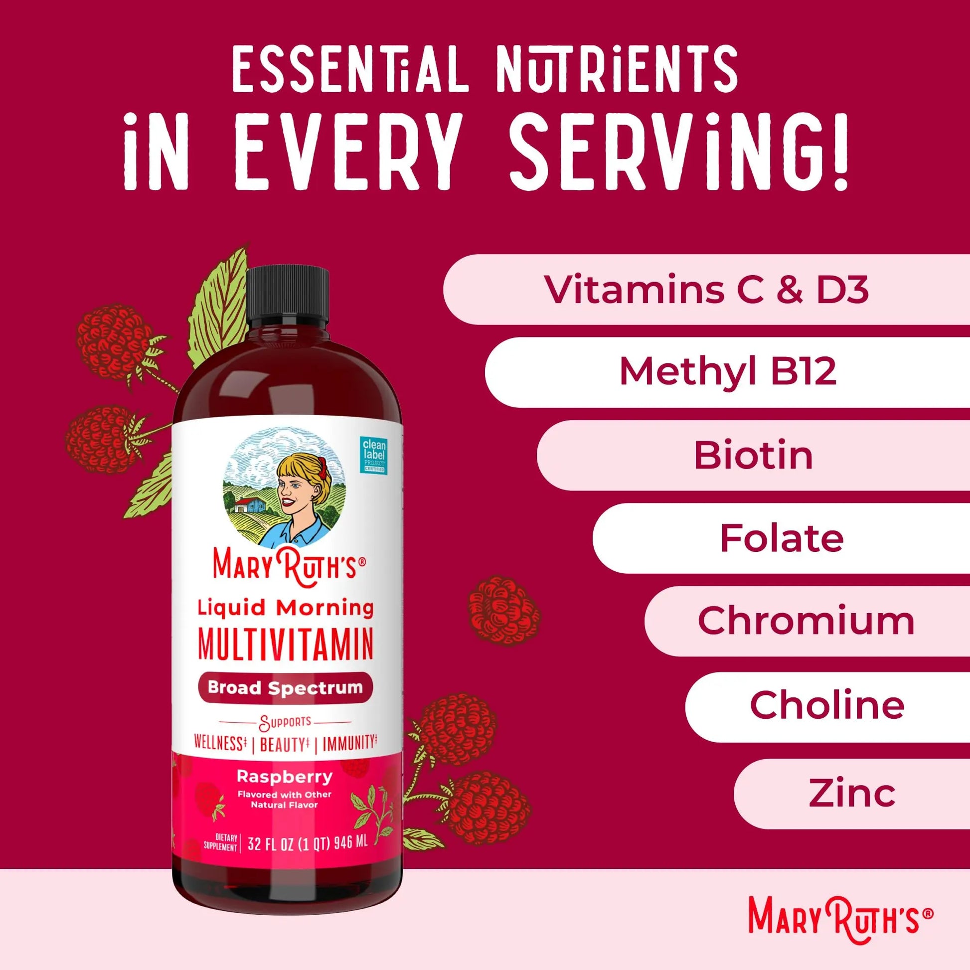 MARYRUTH'S Liquid Morning Multivitamin for Women, Men & Kids | Vitamin A C D E B6 B12 Biotin Zinc | Beauty | Vegan | Non-GMO | Gluten Free | 32 Servings MARYRUTH'S Au supplements