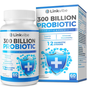 Probiotic 300 Billion CFU - 12 Strains with Organic Prebiotics for Digestive & Gut, Immune, Bloating Health - Probiotics for Women and Men - Daily Dairy Free, Shelf Stable - 60 Counts Linkvibe Au supplements