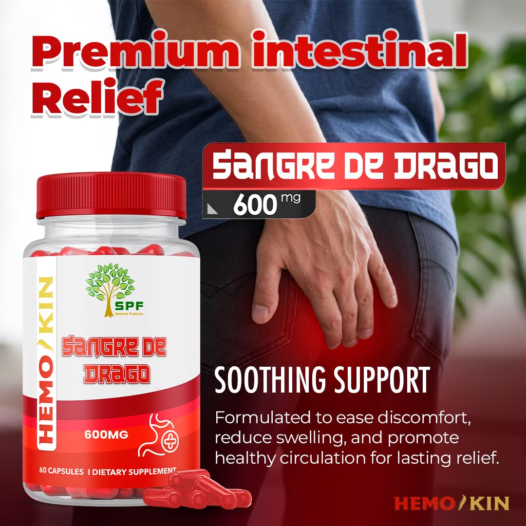 SPF Natural Products HEMOKIN with Sangre de Drago – Hemorrhoid and Fissure Relief Supplement, Helps with Itching, Swelling, Pain Relief (60 Caps) (1) SPF Natural Products Au supplements