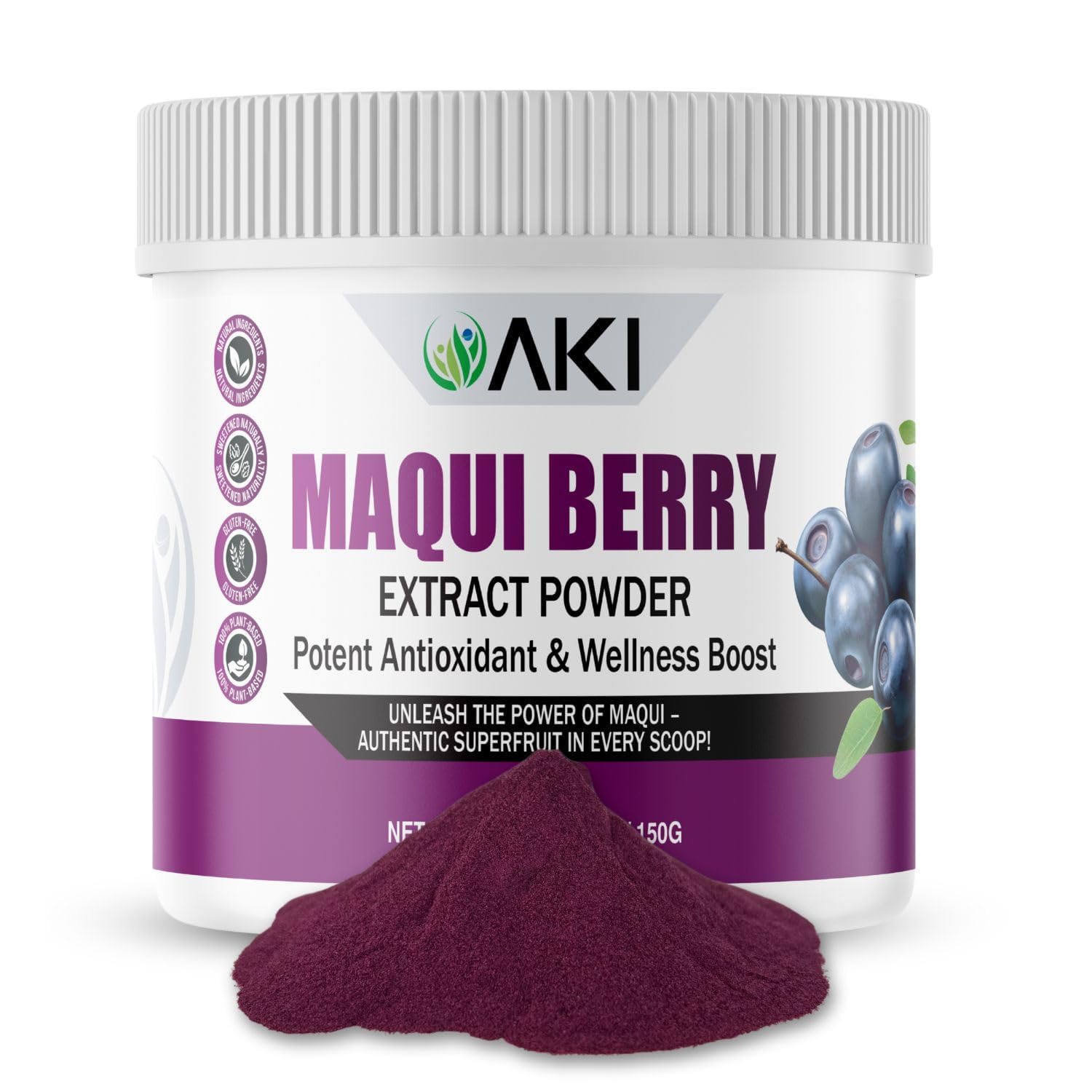 AKI Maqui Berry Extract Powder – Wild Harvested from Patagonia, High in Anthocyanins & Polyphenols, Freeze-Dried Superfruit for Smoothies, Non-GMO, Vegan, 150g/ 5.3 oz AKI ORGANIC Au supplements