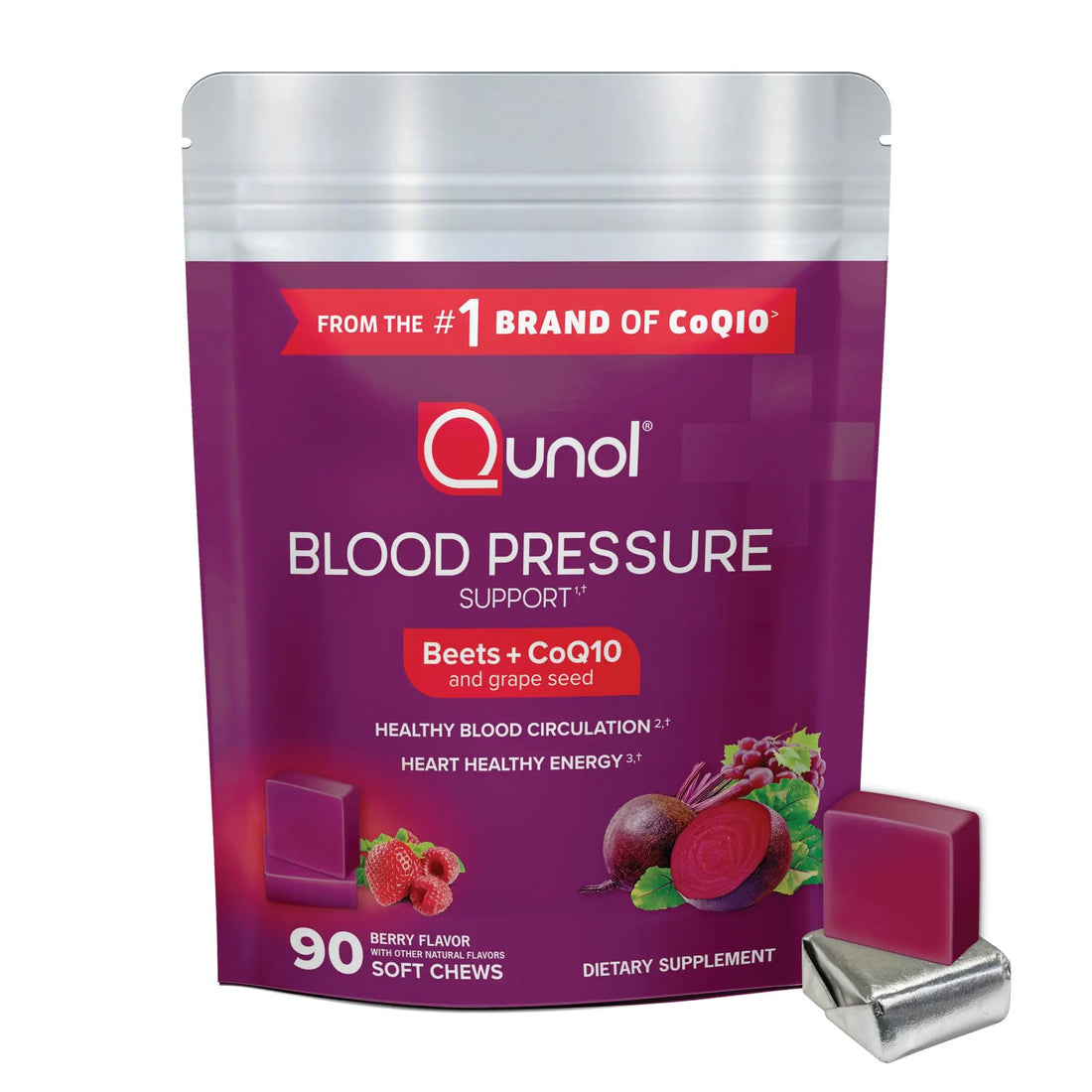 Qunol Beets Chews for Blood Pressure Support, 3 in 1 Beets + CoQ10 + Grape Seed Extract, Qunol Au supplements