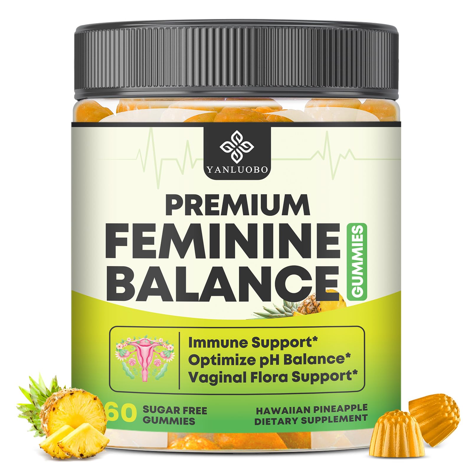 YANLUOBO Feminine Balance Probiotic Gummies - Women's Vaginal Health Support | PH Balance & Odor, Flora, Immune Support | Probiotics for Women, Vegan Pineapple Flavor, 60 Count YANLUOBO Au supplements